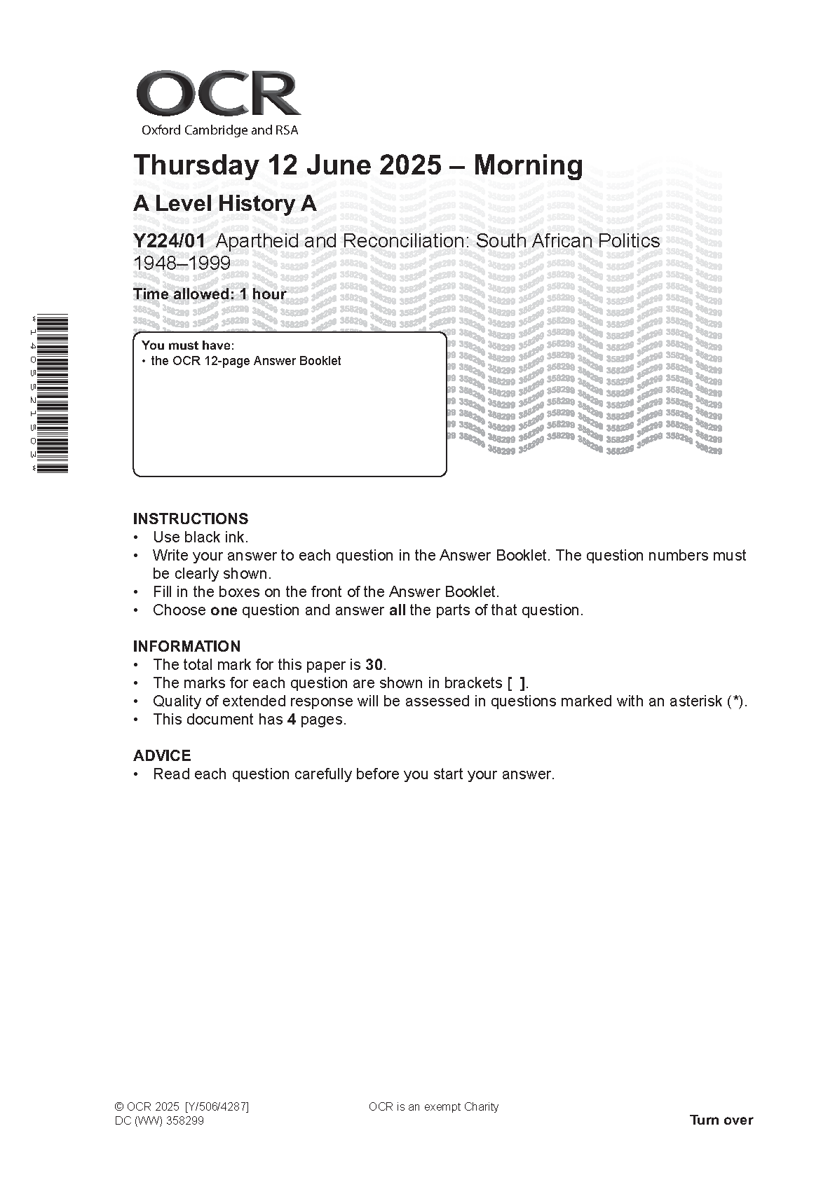OCR A Level History A Apartheid South Africa 2025 QP IMG-1