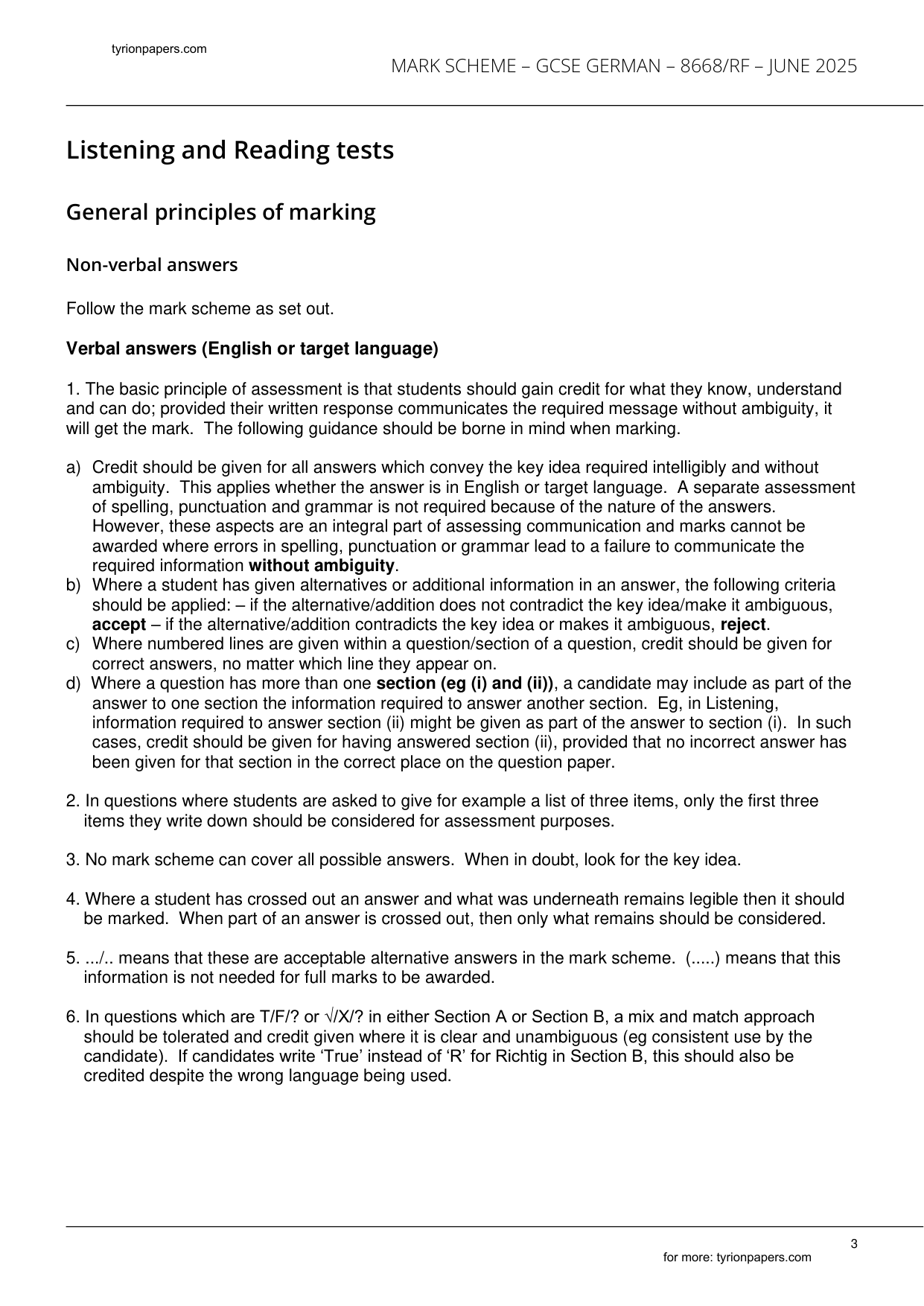 AQA GCSE German Paper 3F 2025 Reading Mark Scheme IMG-3