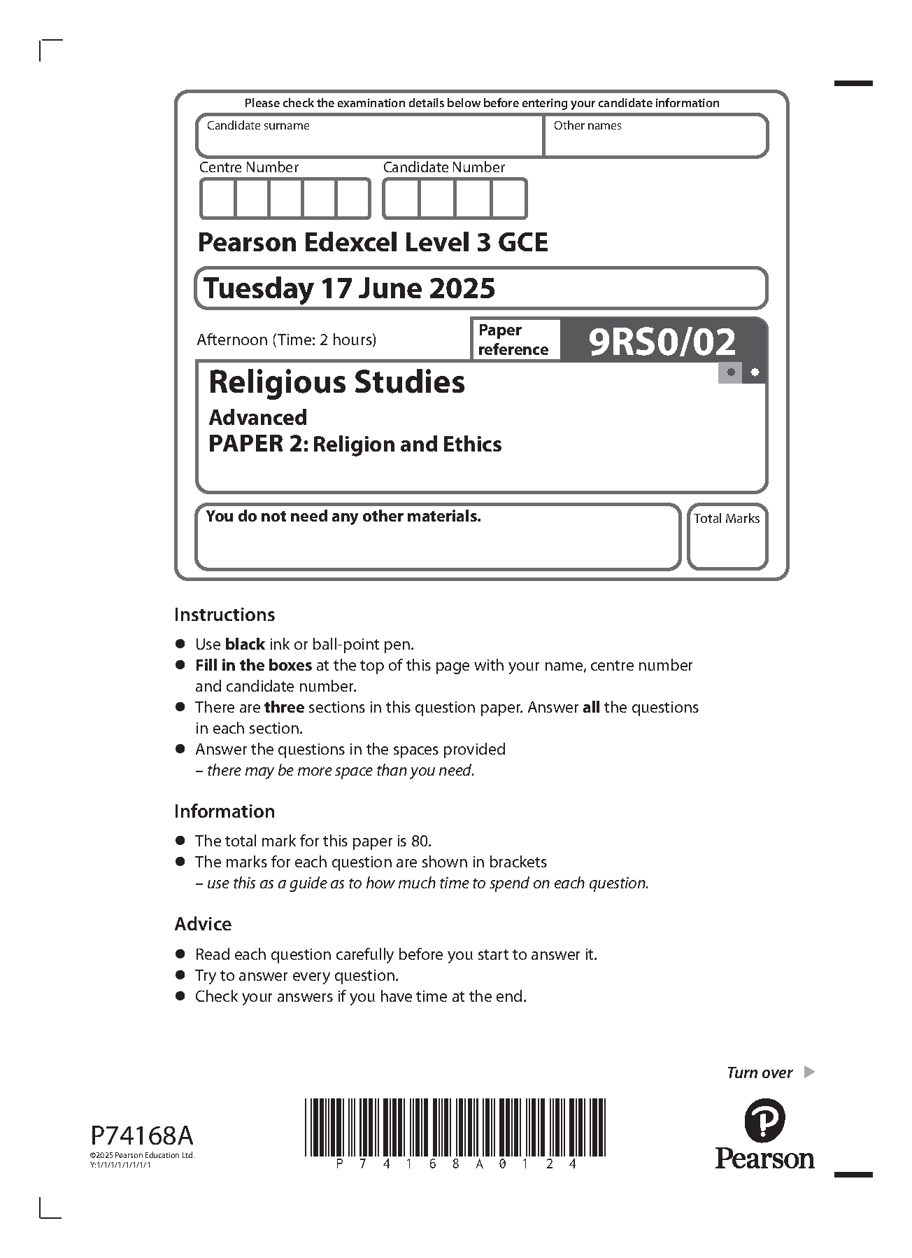 Pearson Edexcel A Level Religious Studies Paper 2 2025 QP IMG-1