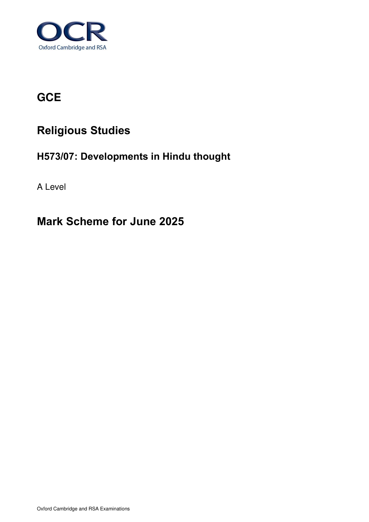 OCR A Level Religious Studies Paper 7 2025 MS