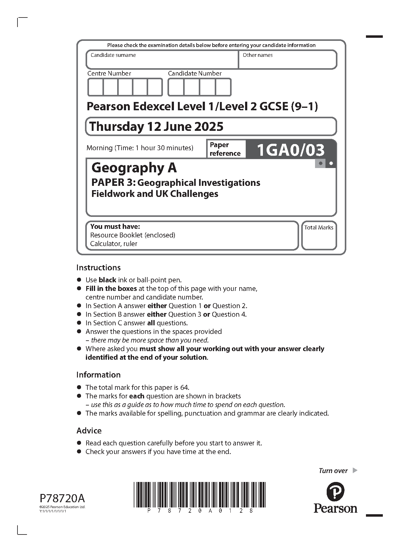Pearson Edexcel GCSE Geography A Paper 3 2025 Paper PDF IMG-1