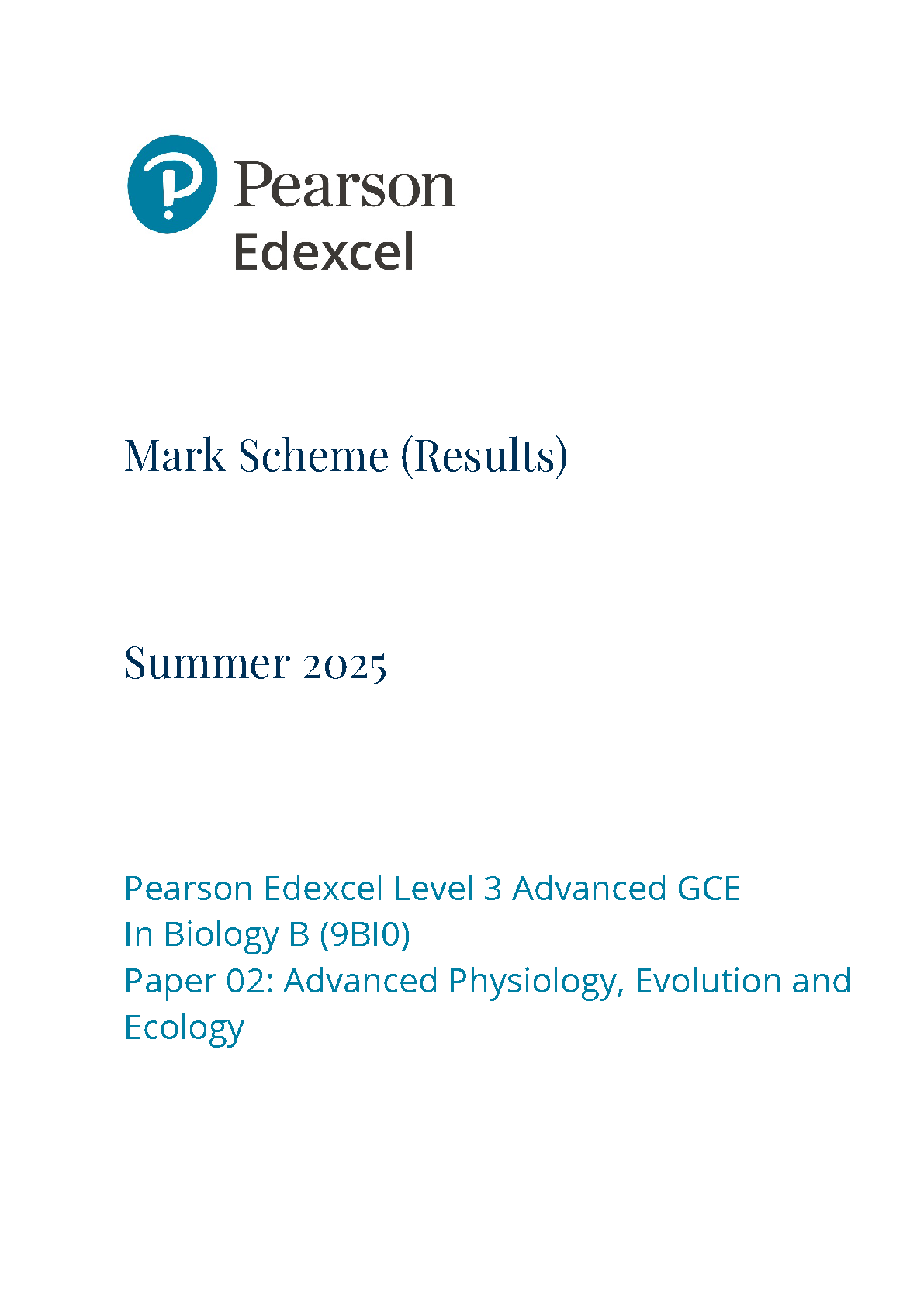 Pearson Edexcel A Level Biology B Paper 2 2025 Mark scheme IMG-1