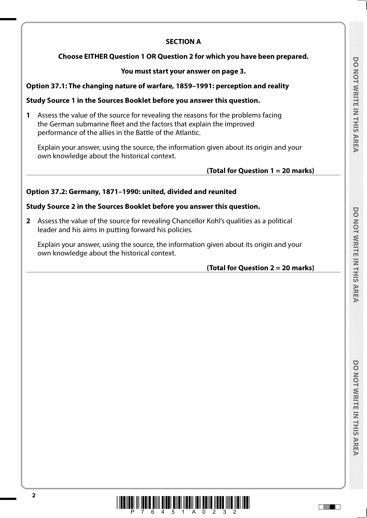 Pearson Edexcel A Level History Paper 37 2025 QP PDF
