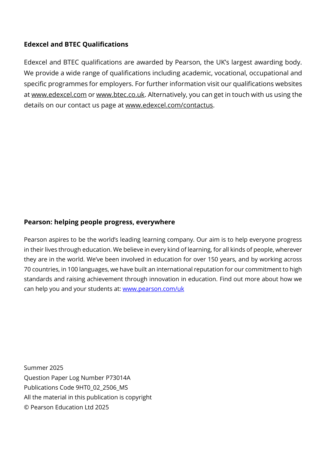 Pearson Edexcel A Level History of Art Paper 2 2025 Ms