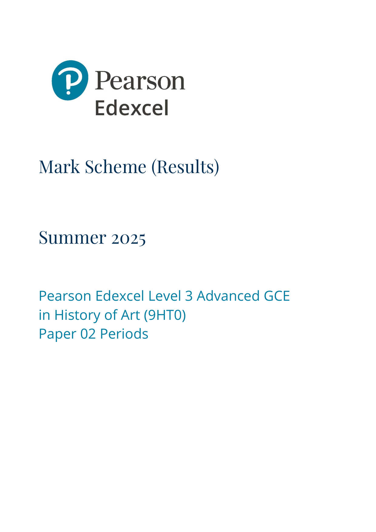 Pearson Edexcel A Level History of Art Paper 2 2025 Ms
