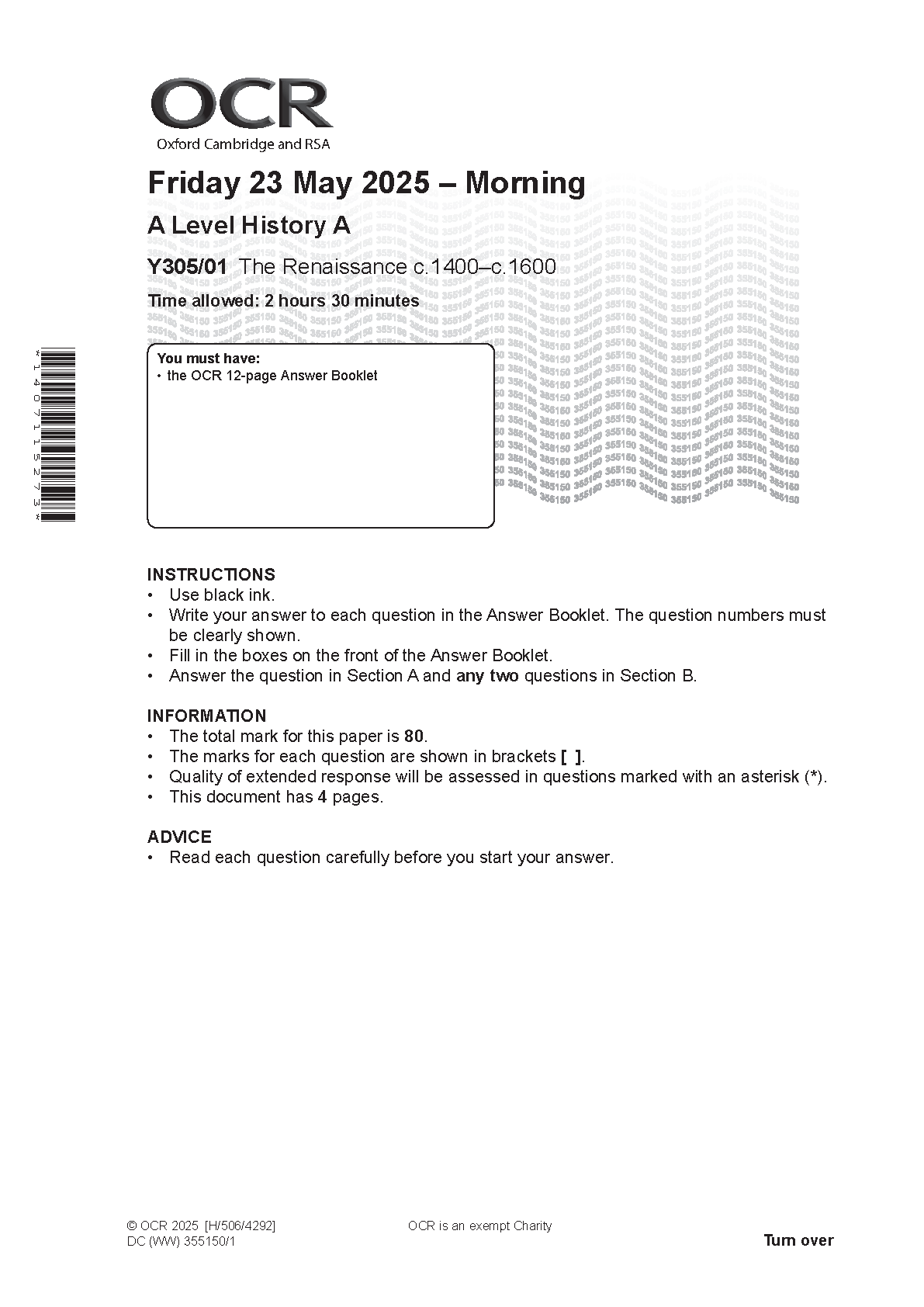 OCR A Level History A Renaissance 2025 Question Paper IMG-1