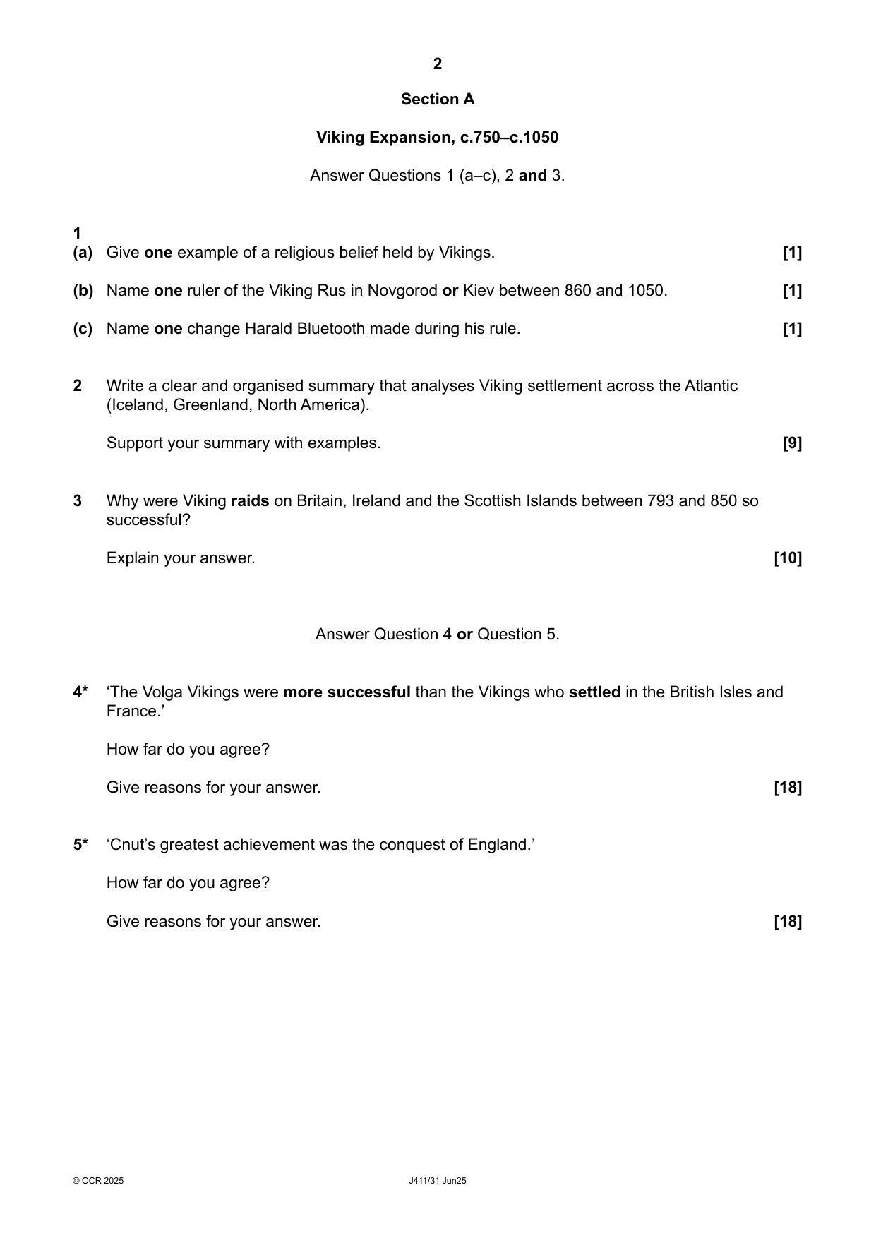 OCR GCSE History Paper 31 2025 Question Paper