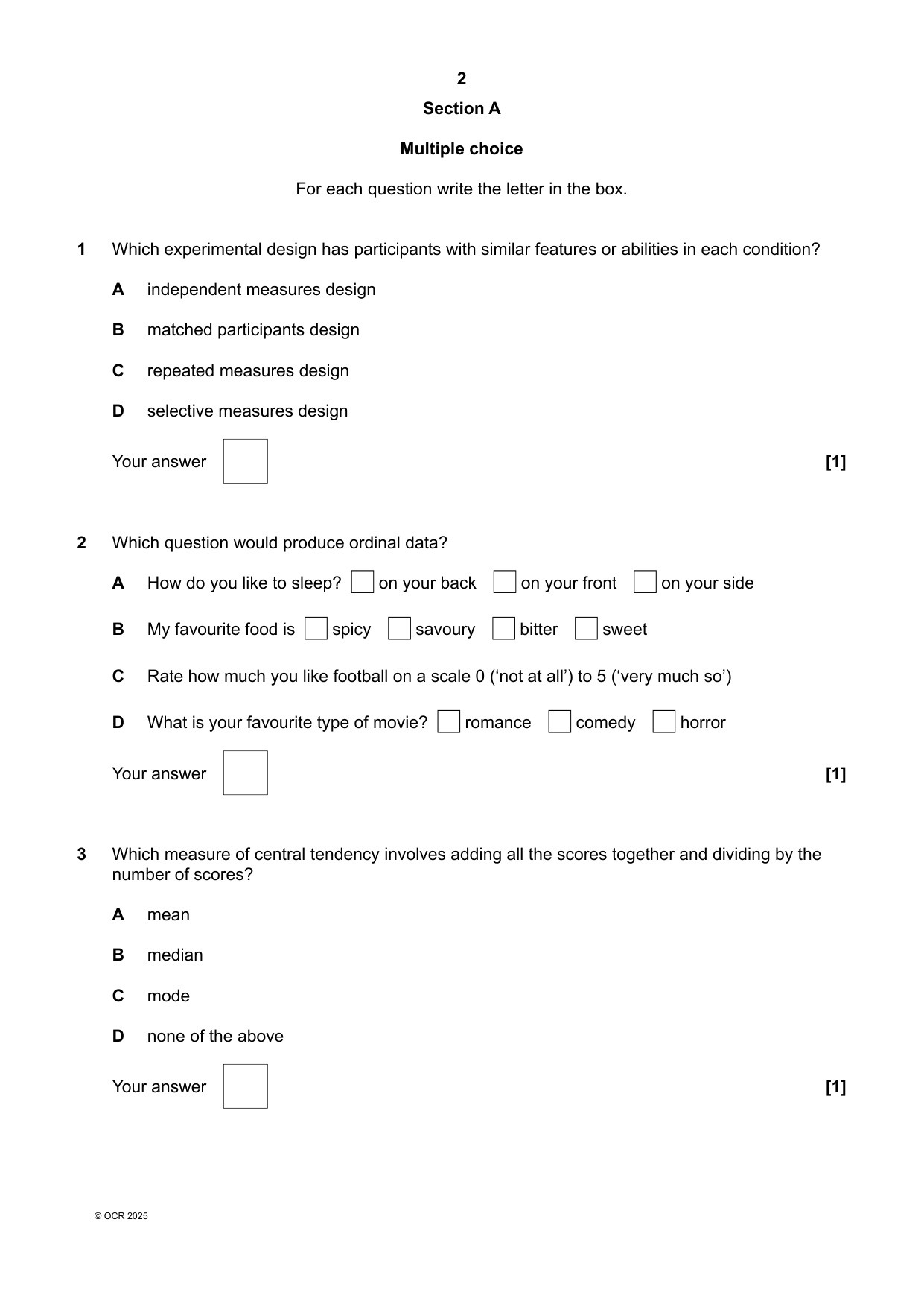 OCR AS Psychology  2025 Paper 1 Question Paper