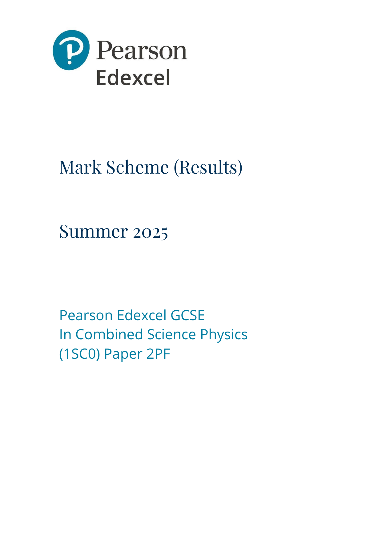 Pearson Edexcel GCSE Combined Science Paper 6  2025 MS