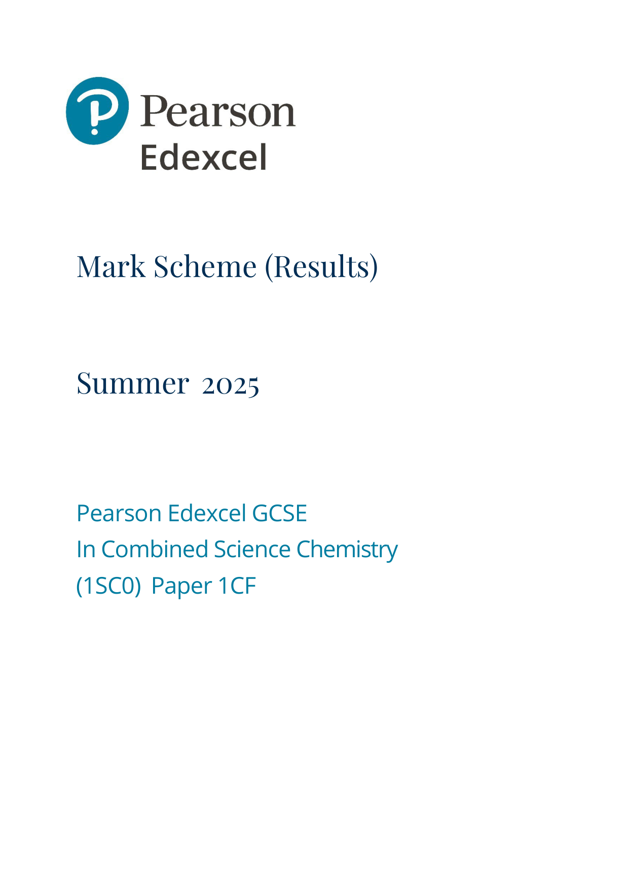 Pearson Edexcel GCSE Combined Science 2025 Paper 2 MS