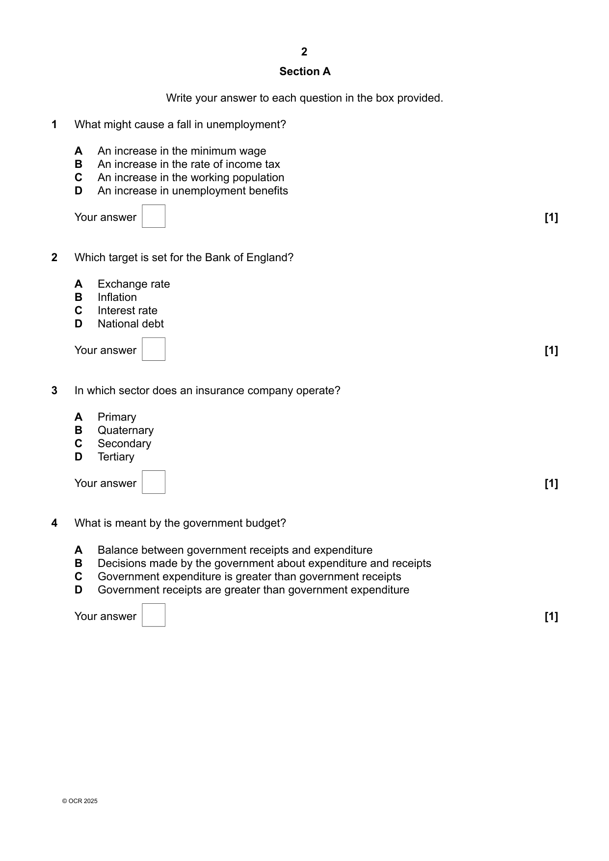 OCR AS Level Economics Paper 2 Question Paper