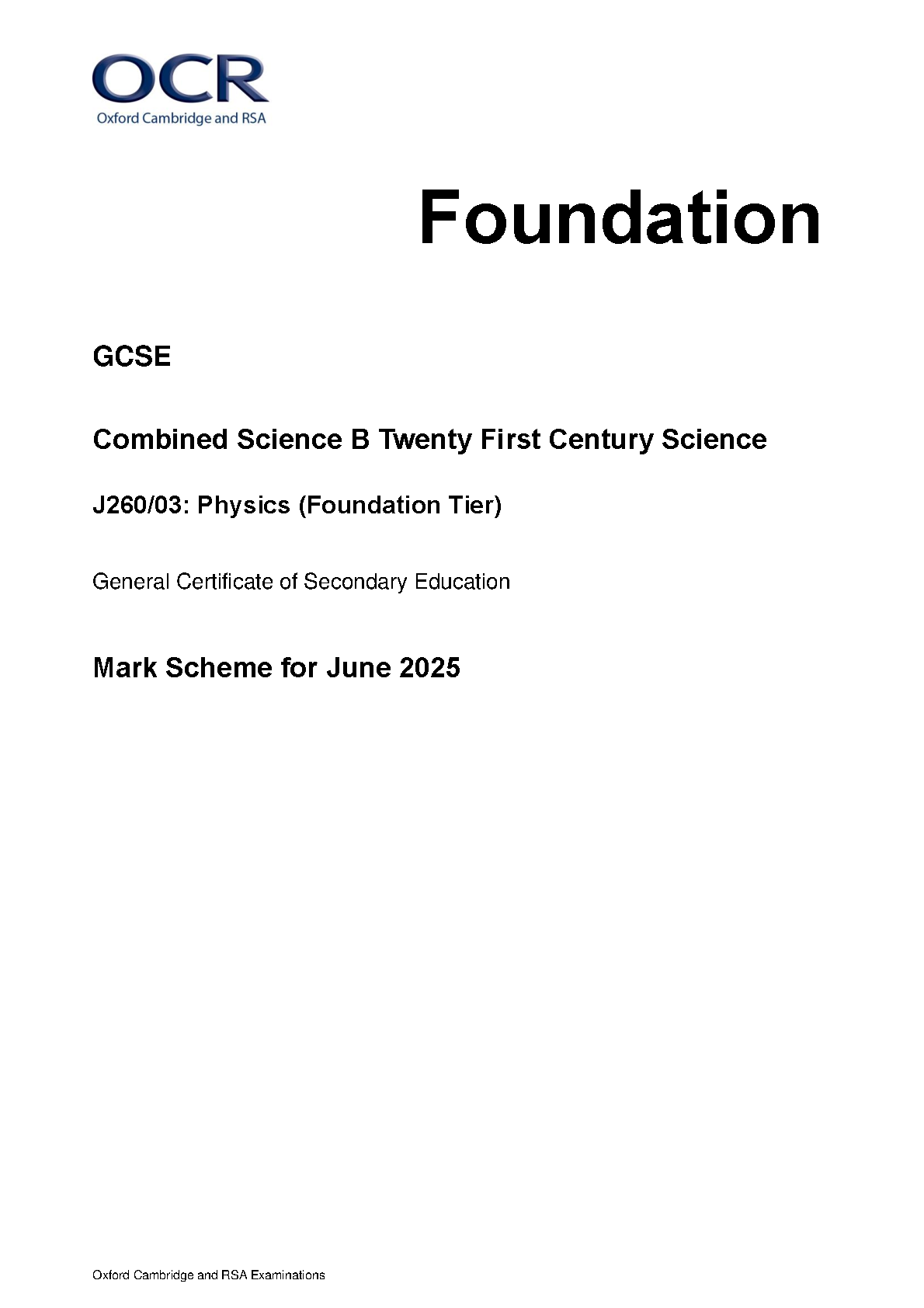 OCR GCSE Physics Foundation Tier Paper 3 2025 Mark Scheme IMG-1