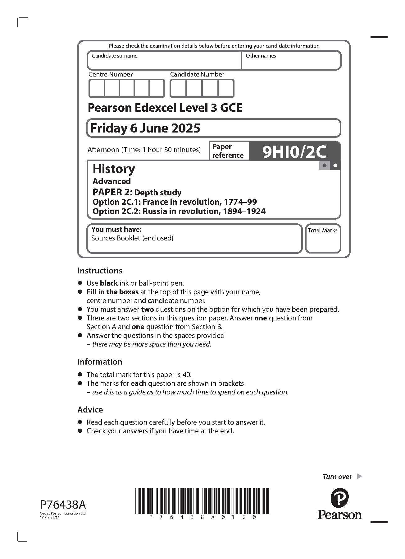Pearson Edexcel A Level History Paper 2C 2025 QP PDF IMG-1