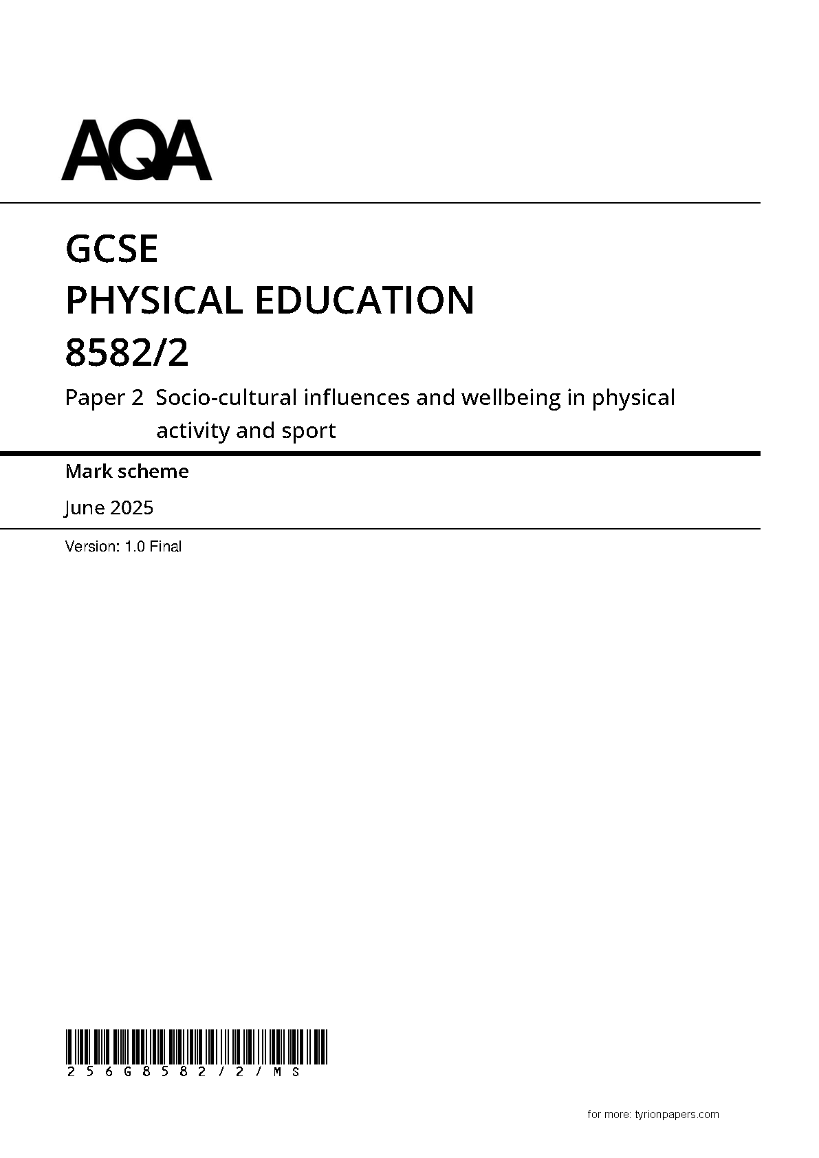 AQA GCSE Physical Education Paper 2 2025 MS PDF