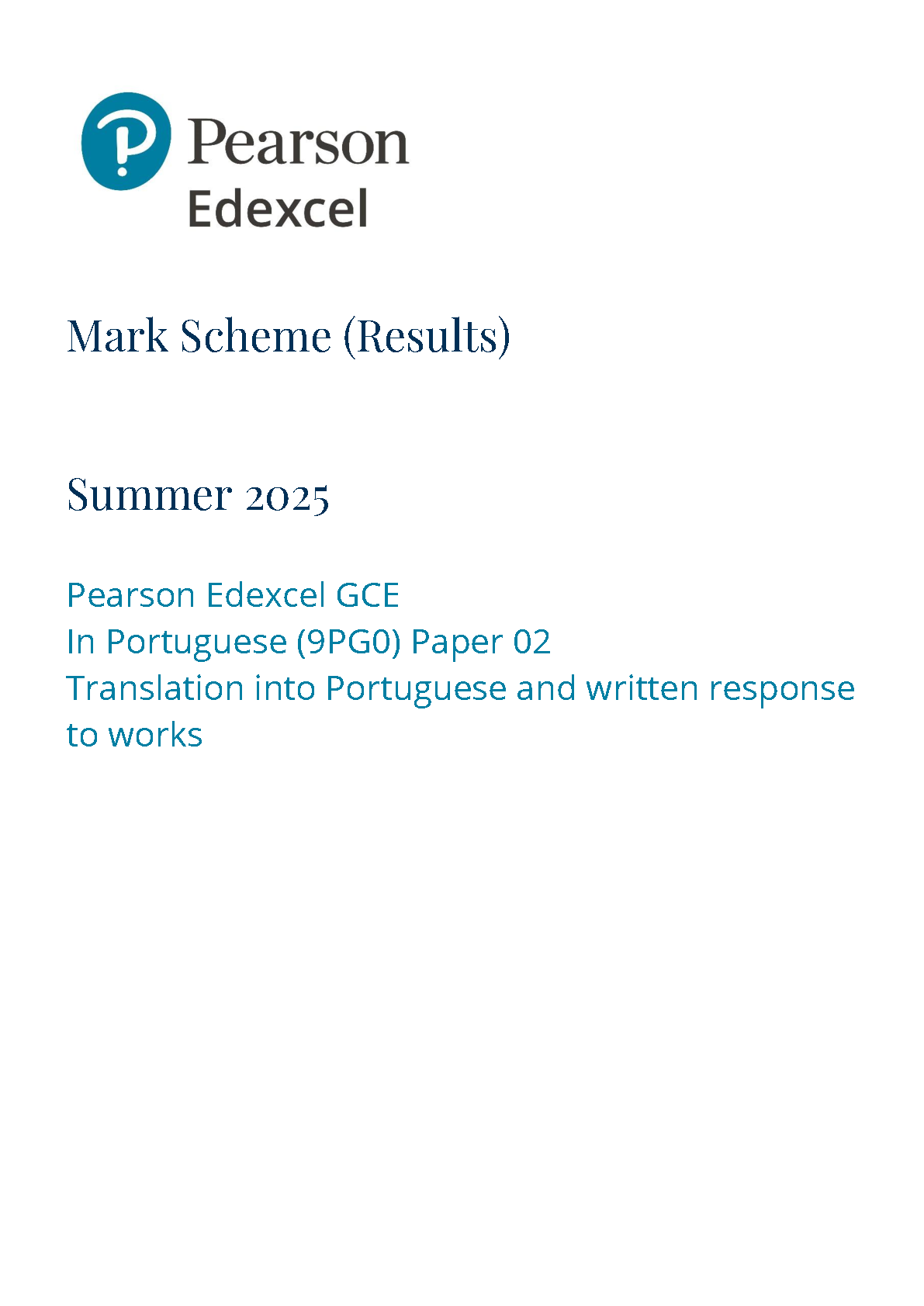 Pearson Edexcel A Level Portuguese 2025 Paper 2 Mark Scheme IMG-1
