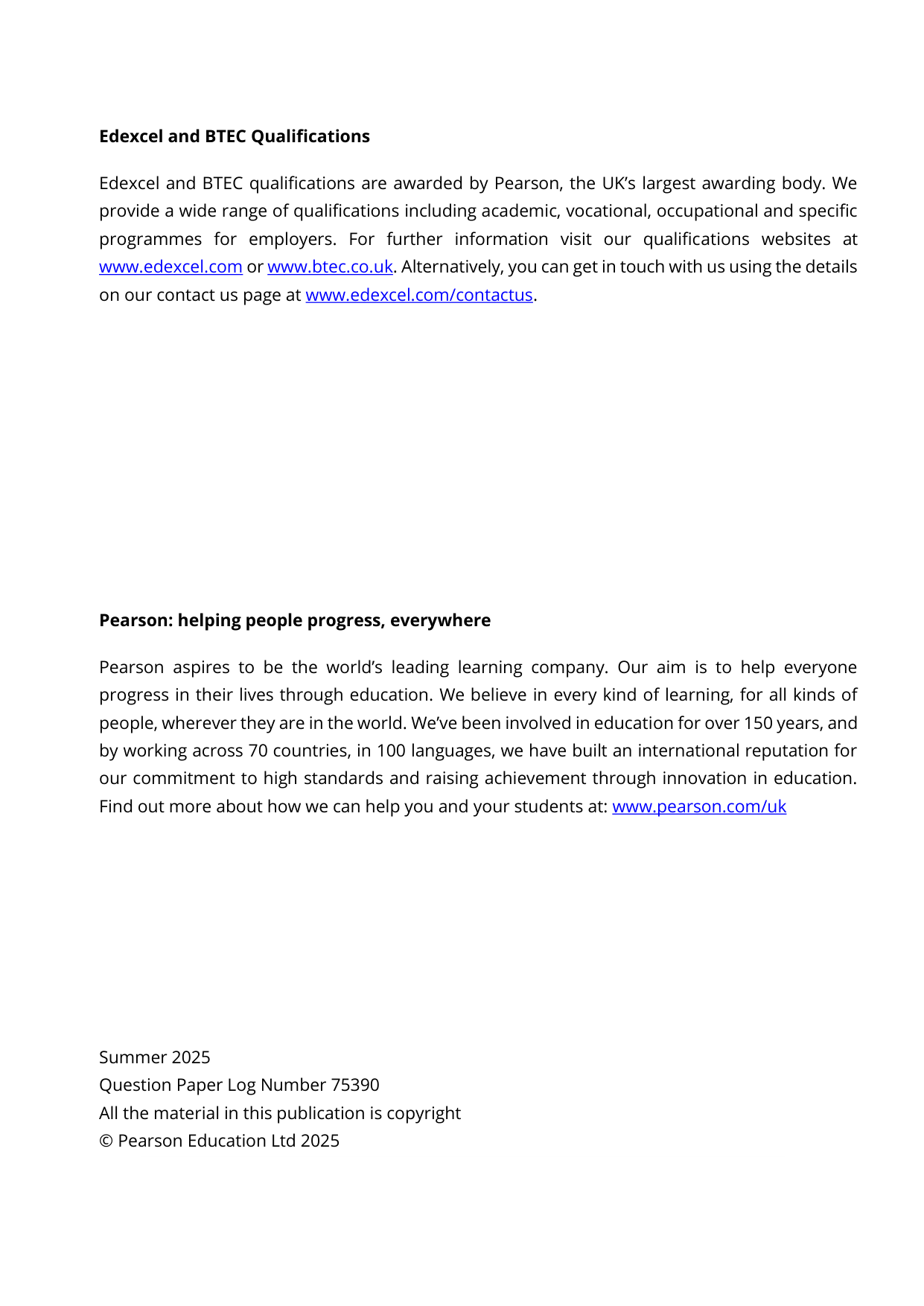 Pearson Edexcel A Level Portuguese 2025 Paper 2 Mark Scheme
