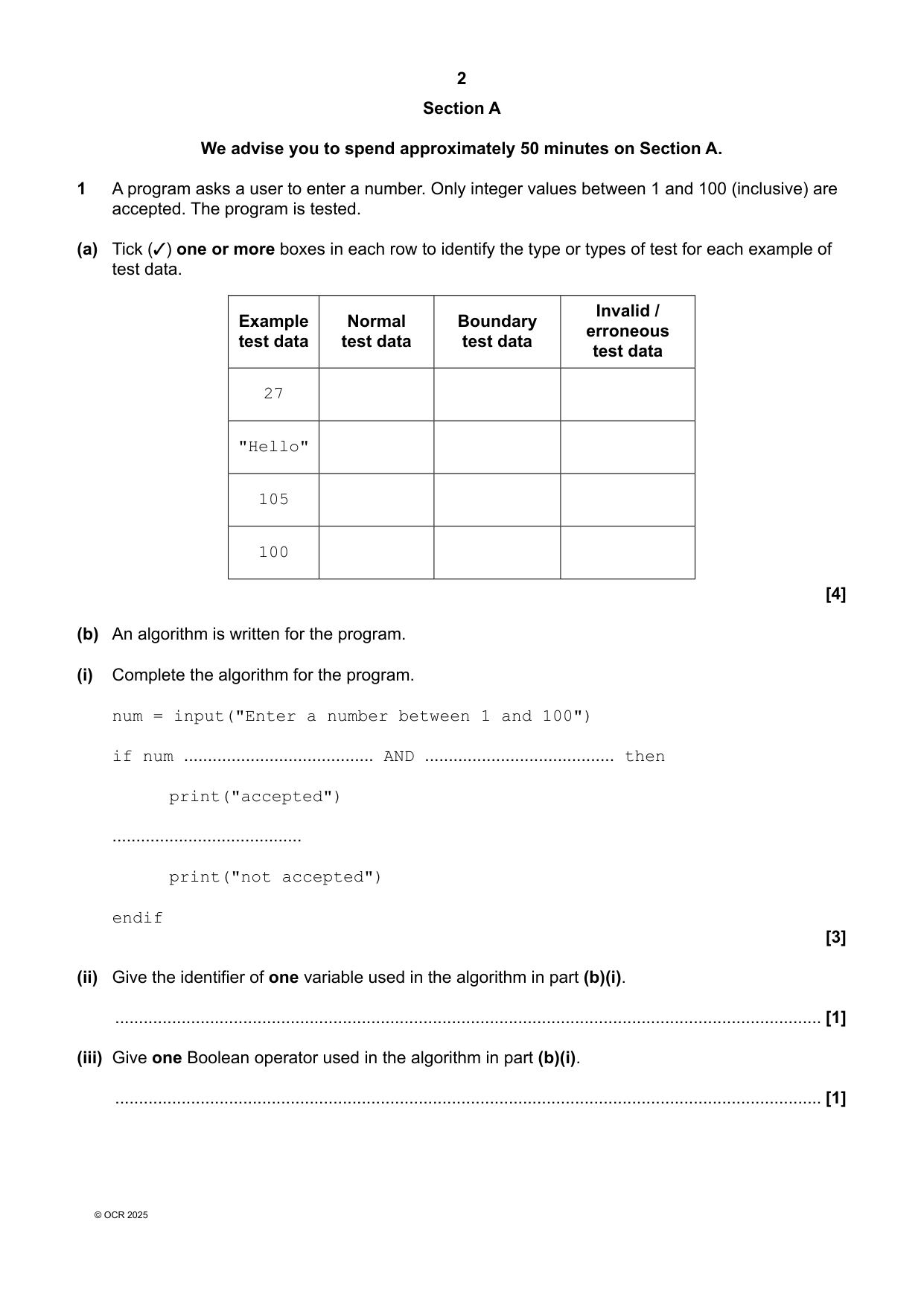OCR GCSE Computer Science Paper 2 2025 Question Paper