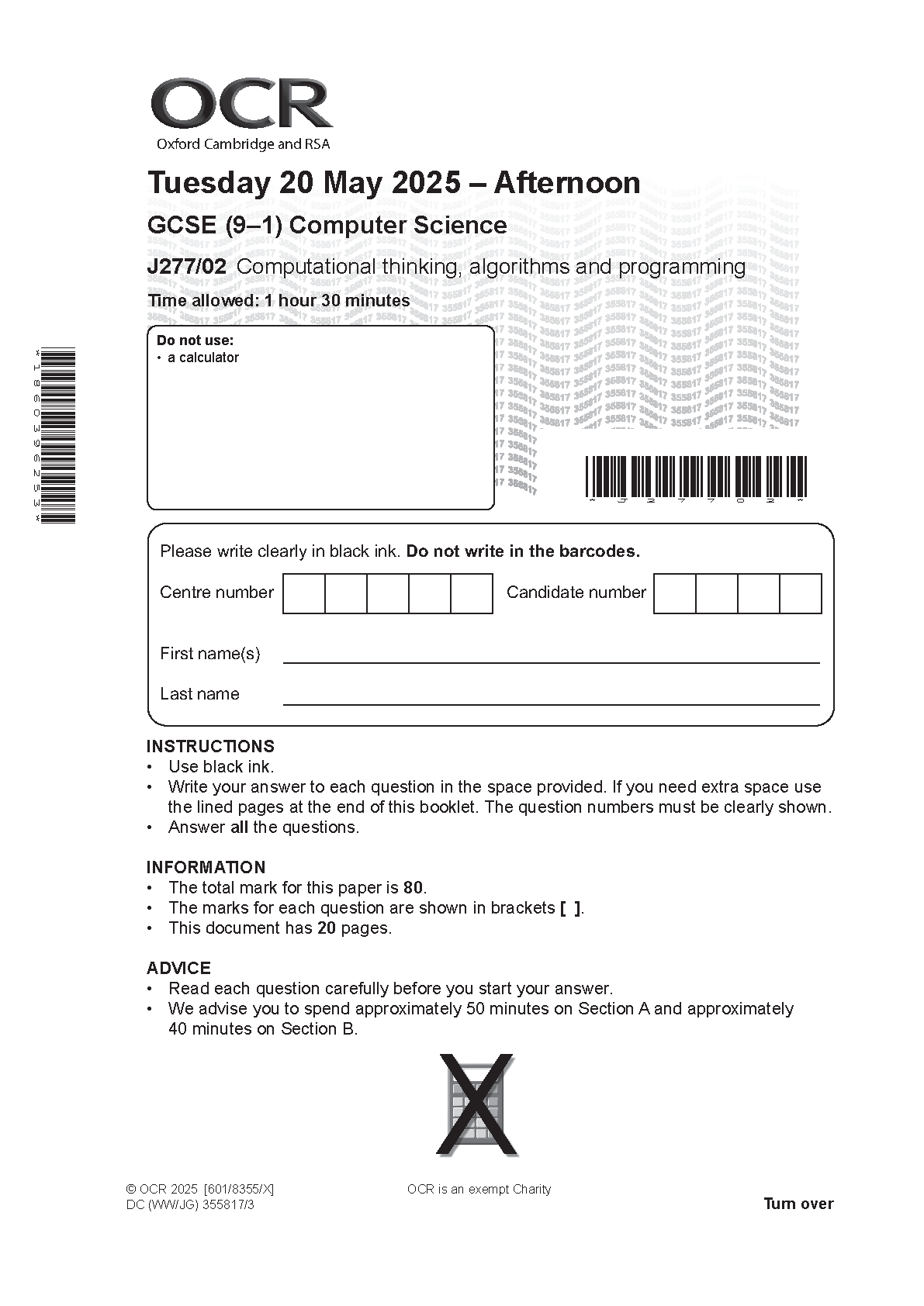 OCR GCSE Computer Science Paper 2 2025 Question Paper