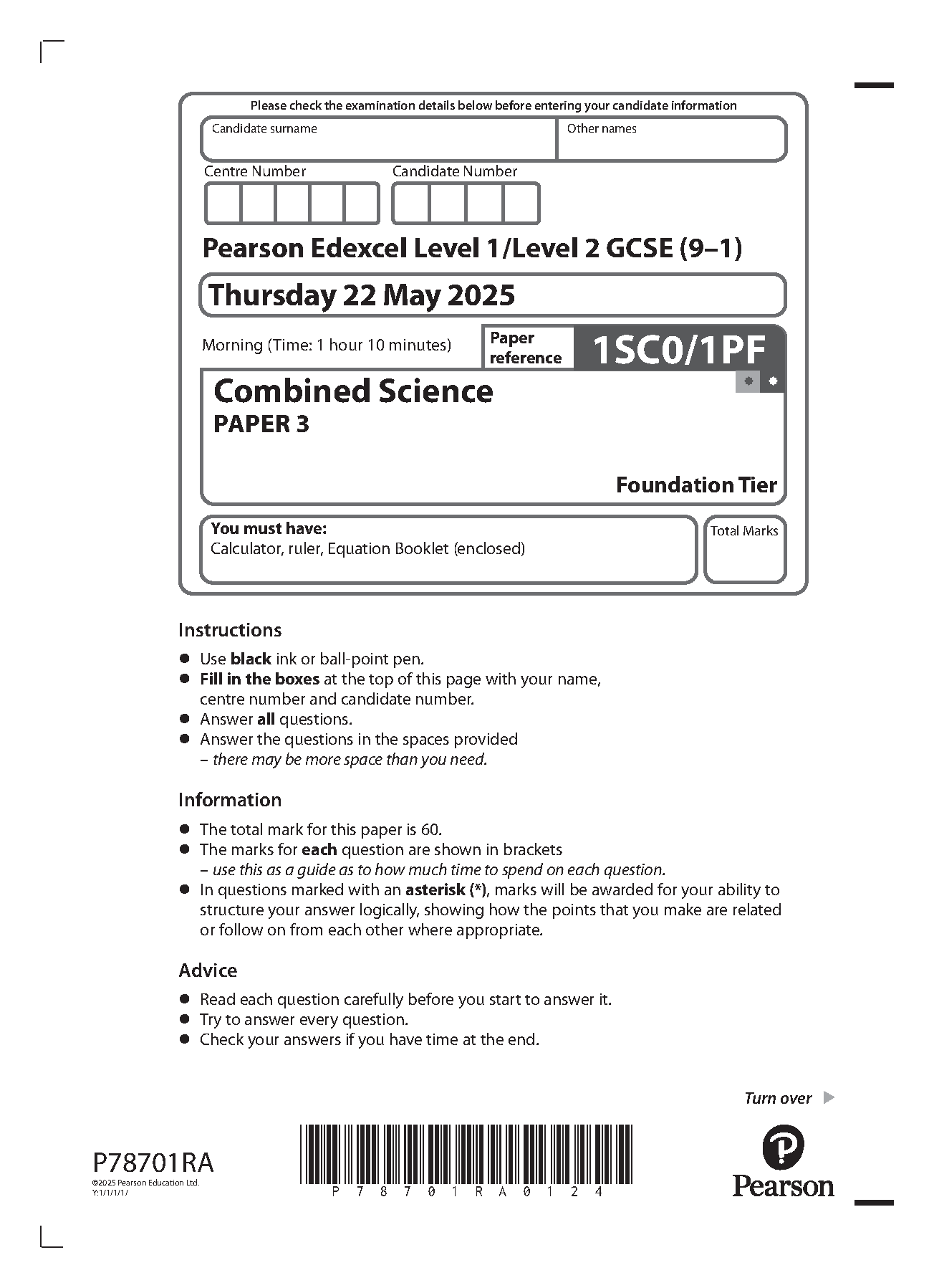 Pearson Edexcel GCSE Combined Science Paper 3 2025
