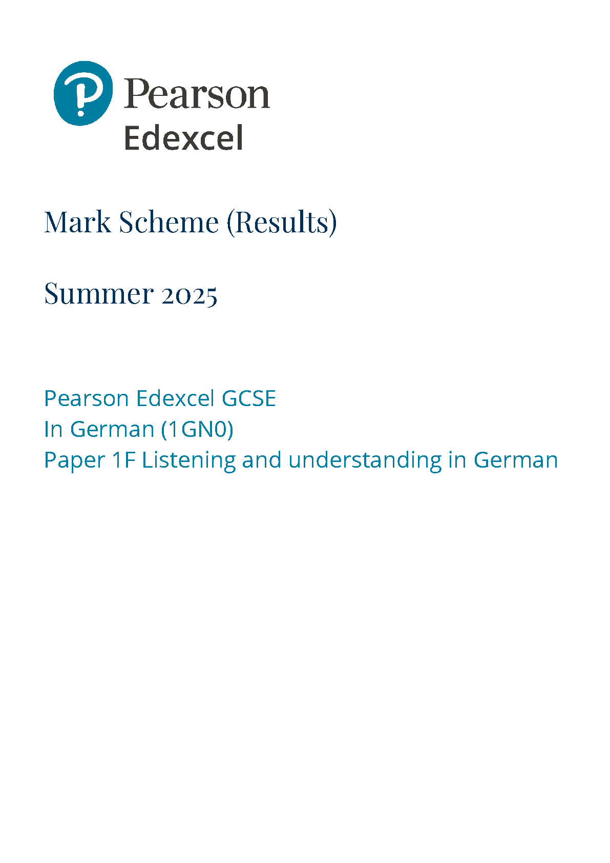 Edexcel GCSE German 1GN0/1F 2025 Mark Scheme PDF IMG-1