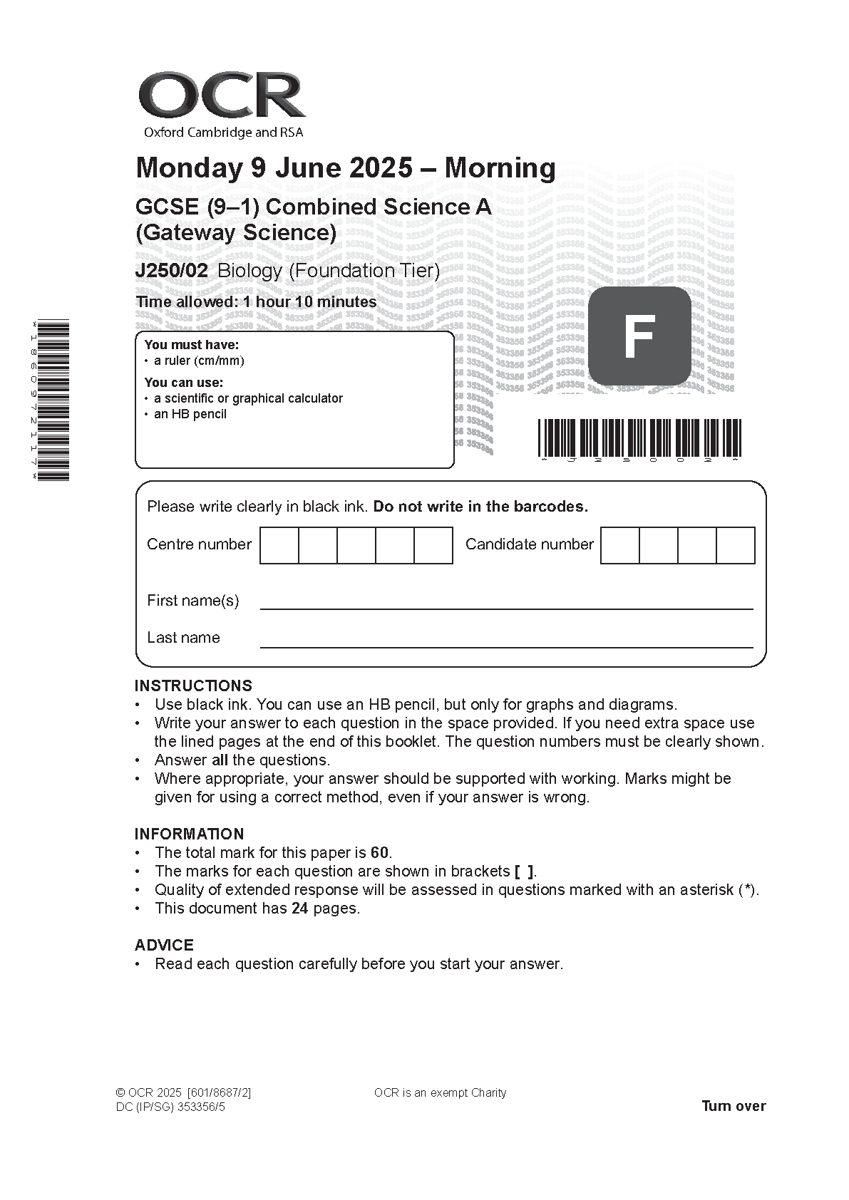 OCR GCSE Biology Combined Science A Paper 2 2025 QP IMG-1