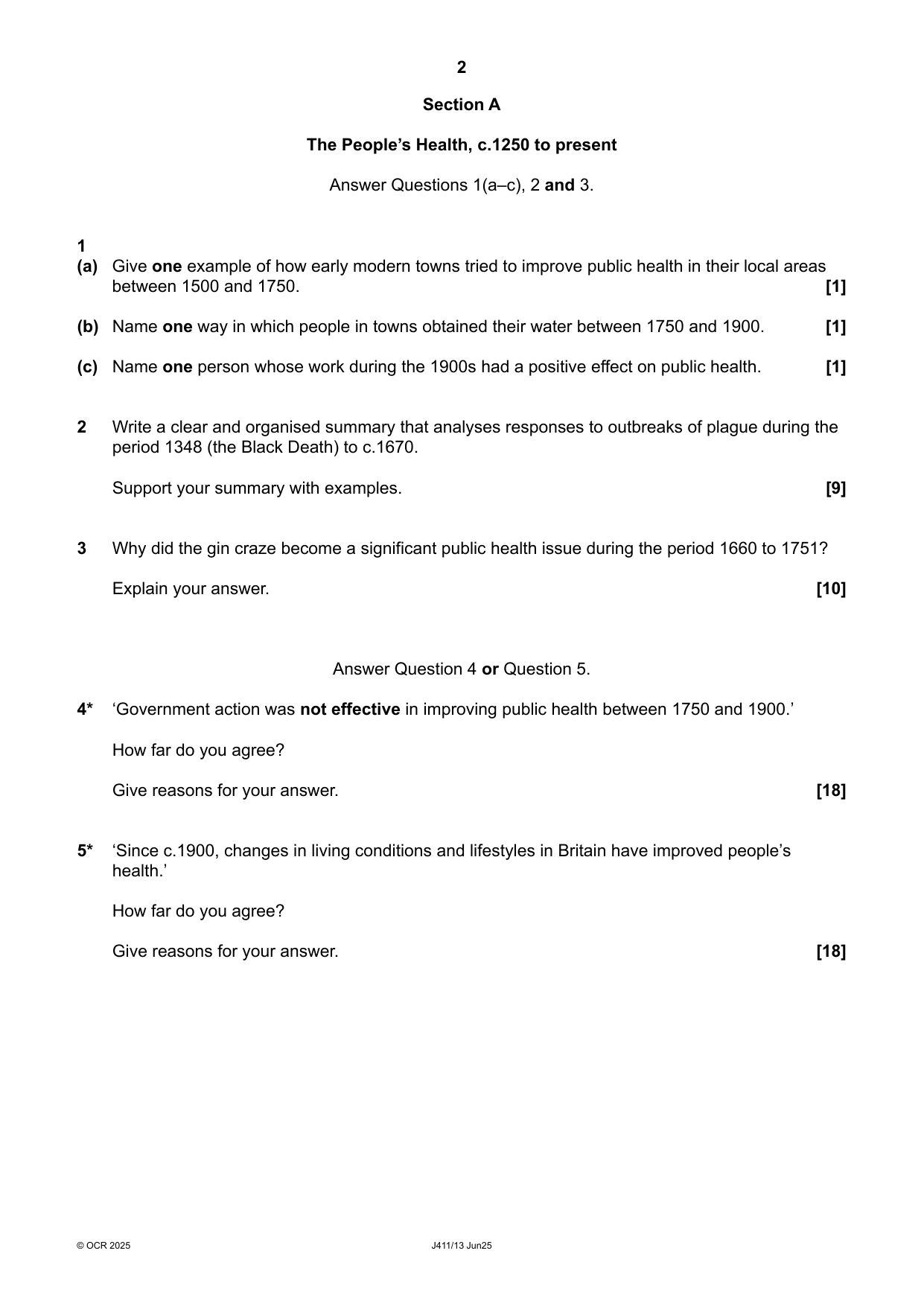 OCR GCSE History Paper 13 2025 Question Paper