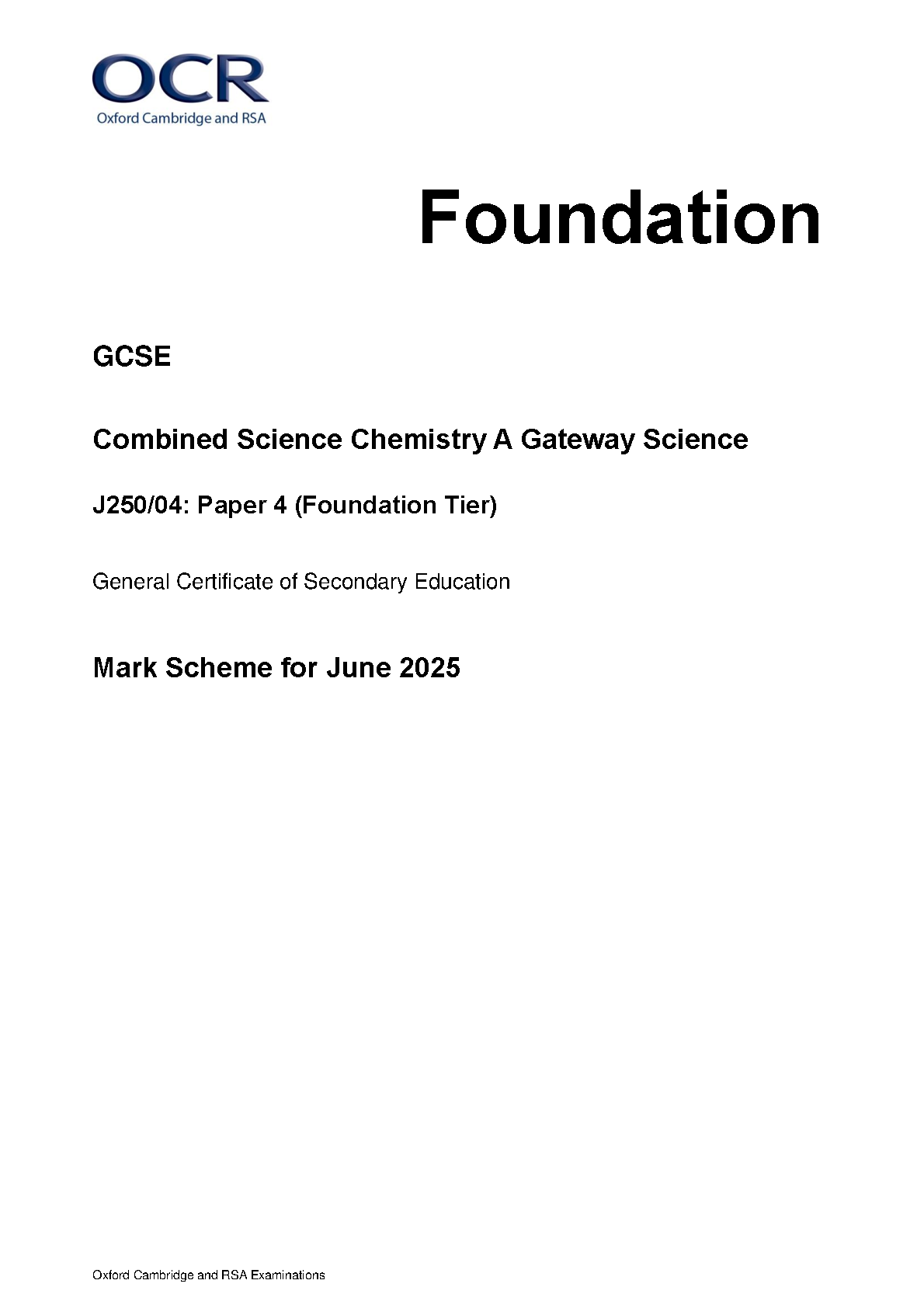 OCR GCSE Combined Science Chemistry A Paper 4 2025 MS