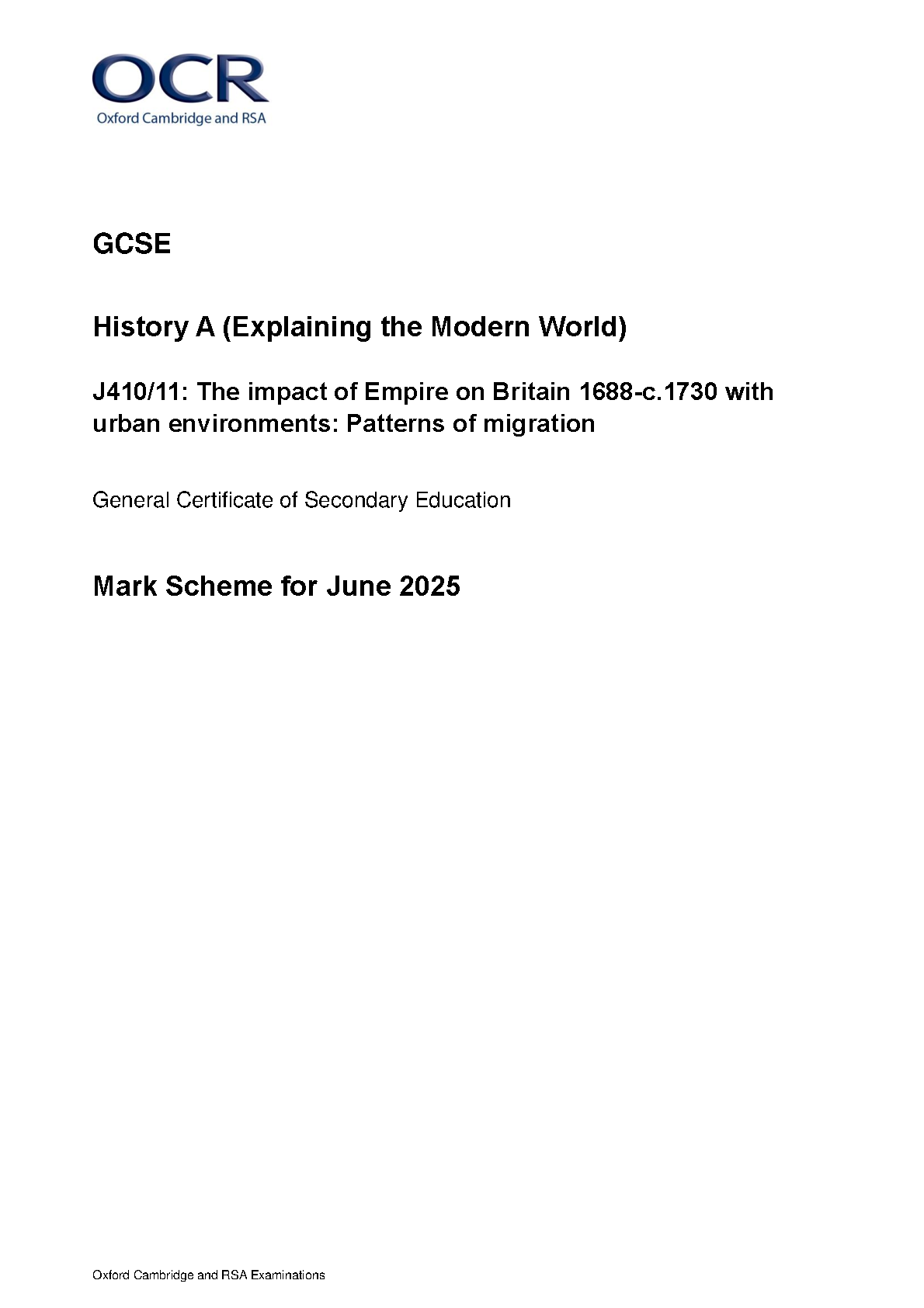 OCR GCSE History A Paper 11 2025 Mark Scheme PDF IMG-1