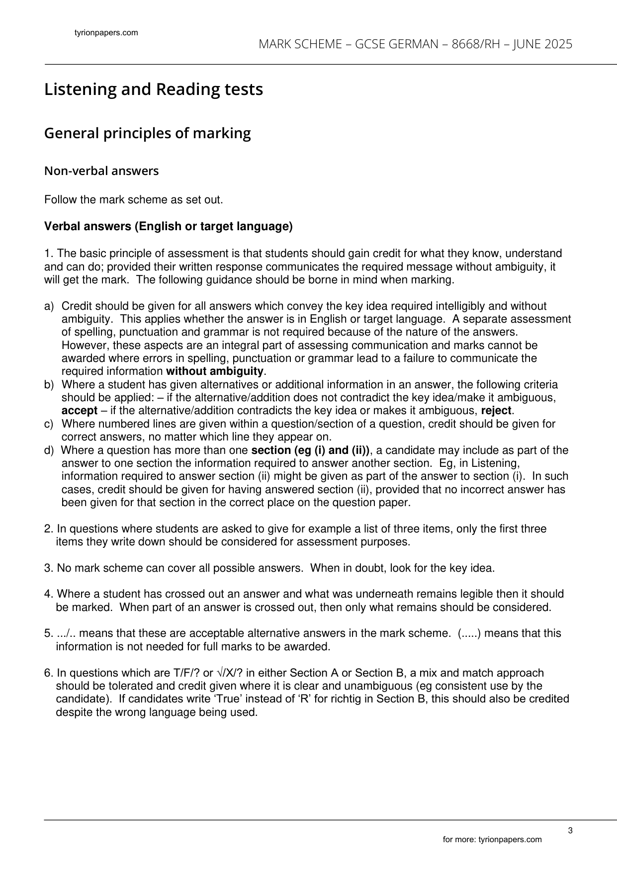 AQA GCSE German Paper 3H 2025 Reading Mark Scheme IMG-3