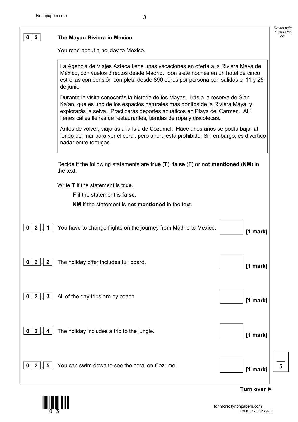 AQA GCSE Spanish Paper 3H 2025 Reading QP IMG-3