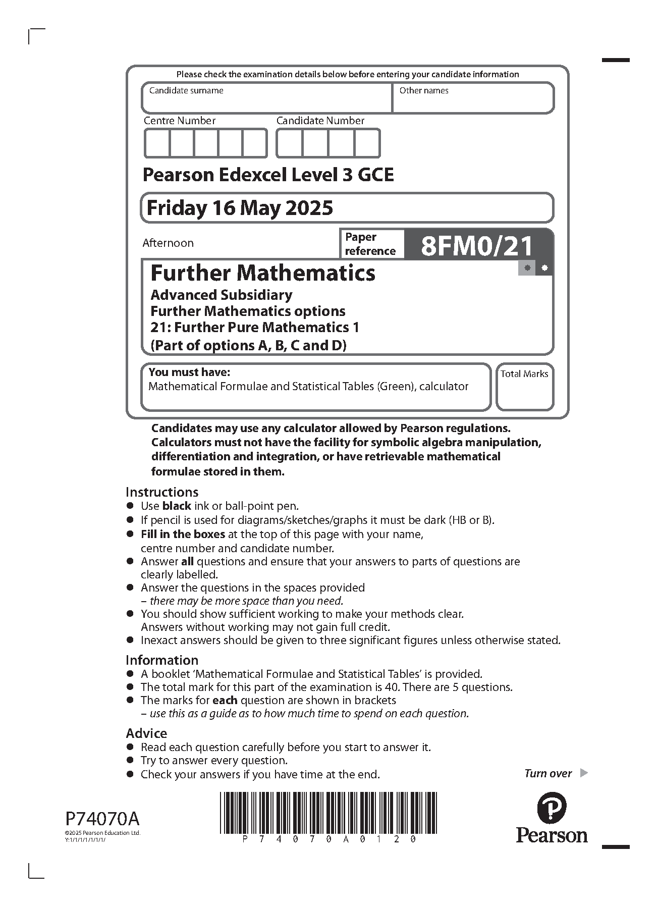 Pearson Edexcel AS Further Mathematics Paper 21 2025 QP IMG-1
