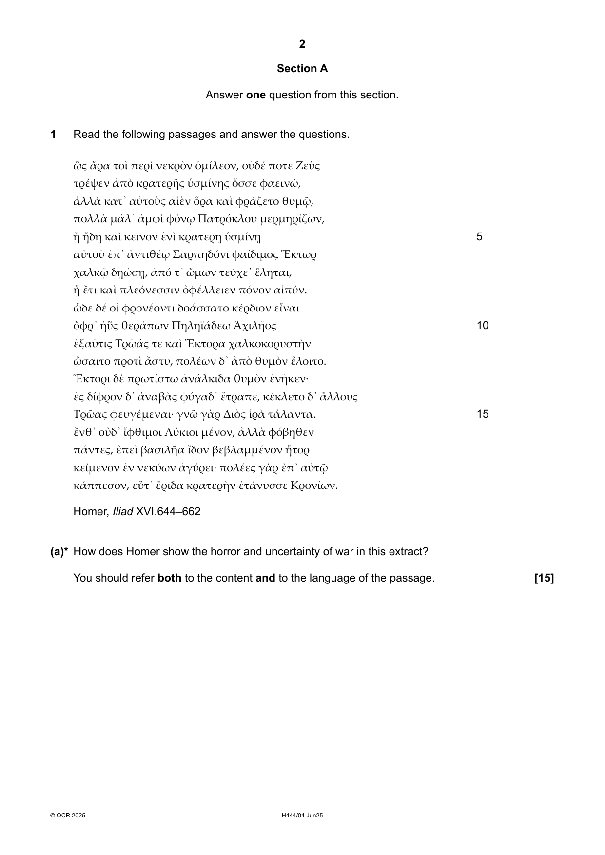 OCR A Level Classical Greek Paper 4 Question Paper