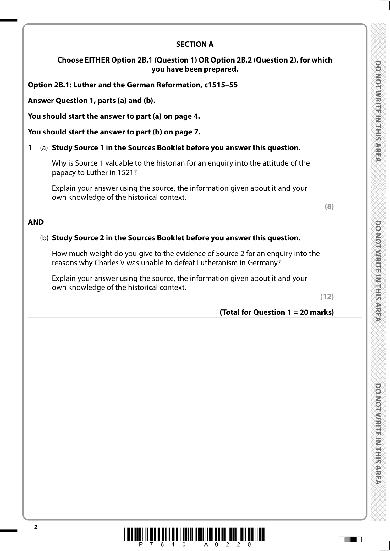 Pearson Edexcel AS History Paper 2B 2025 Question Paper PDF