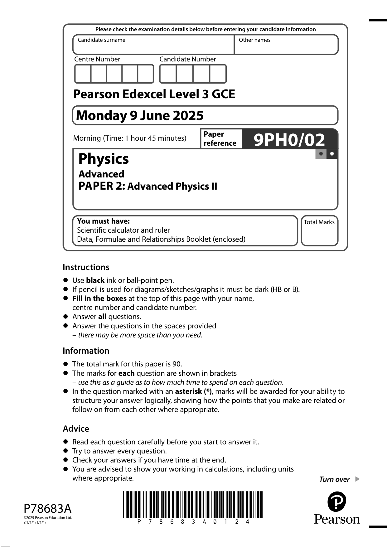 Pearson Edexcel A Level Physics 2025 Paper 2 Question Paper
