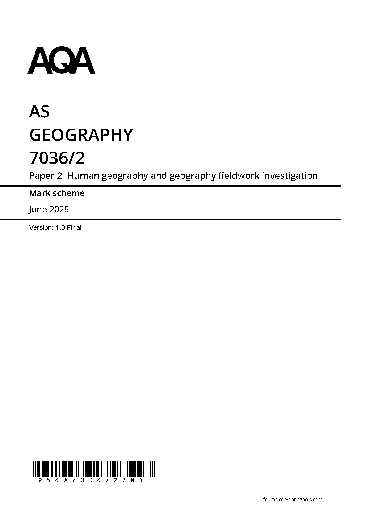 AQA AS Geography Paper 2 2025 Mark Scheme IMG-1