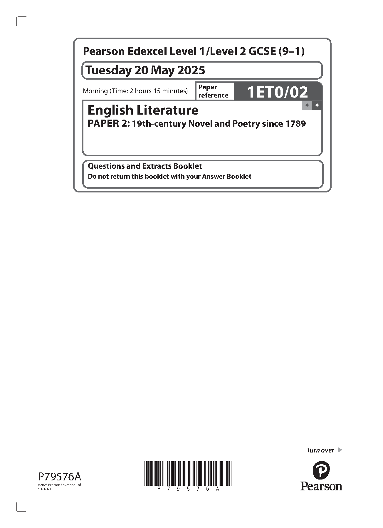 Pearson Edexcel GCSE English Literature Paper 2 2025 QP
