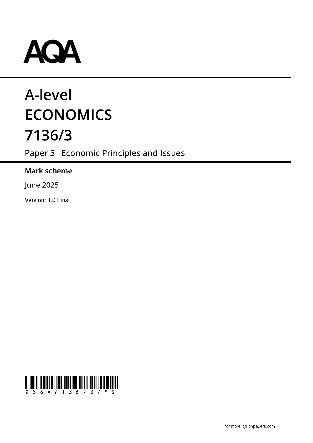 AQA A Level Economics Paper 3 2025 Mark Scheme PDF IMG-1