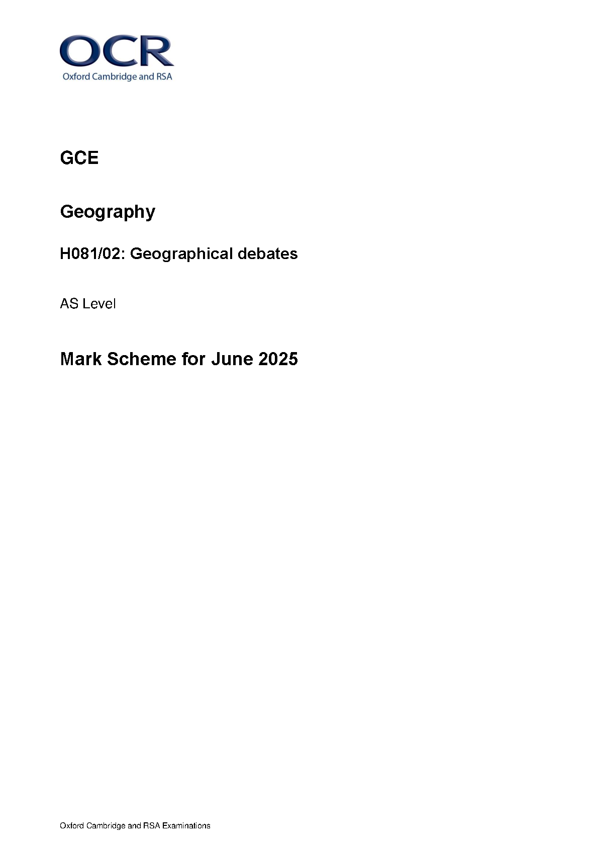 OCR AS Geography Paper 2 2025 Mark Scheme PDF IMG-1