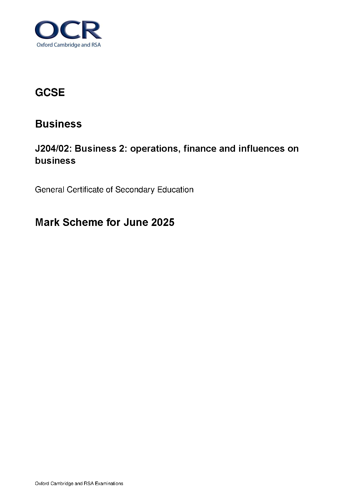 OCR GCSE Business Paper 2 2025 Mark Scheme IMG-1