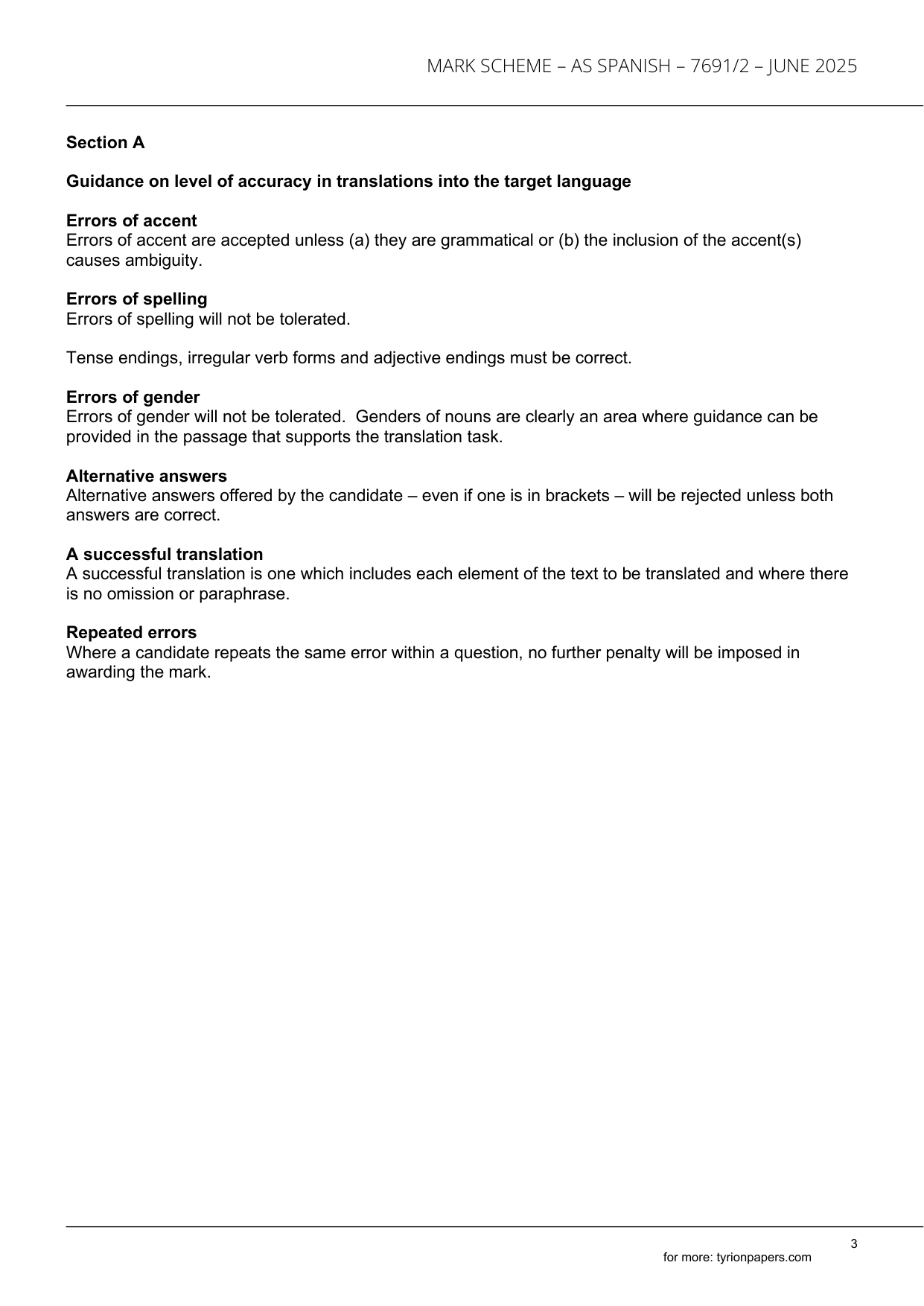 AQA AS Spanish Paper 2 2025 Mark Scheme PDF IMG-3