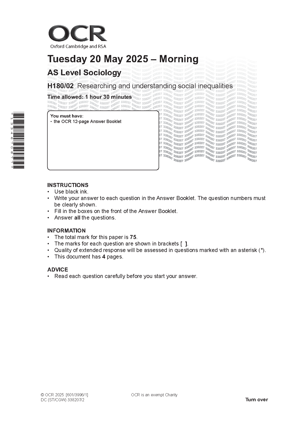 OCR AS Sociology Paper 2 2025 Question Paper IMG-1