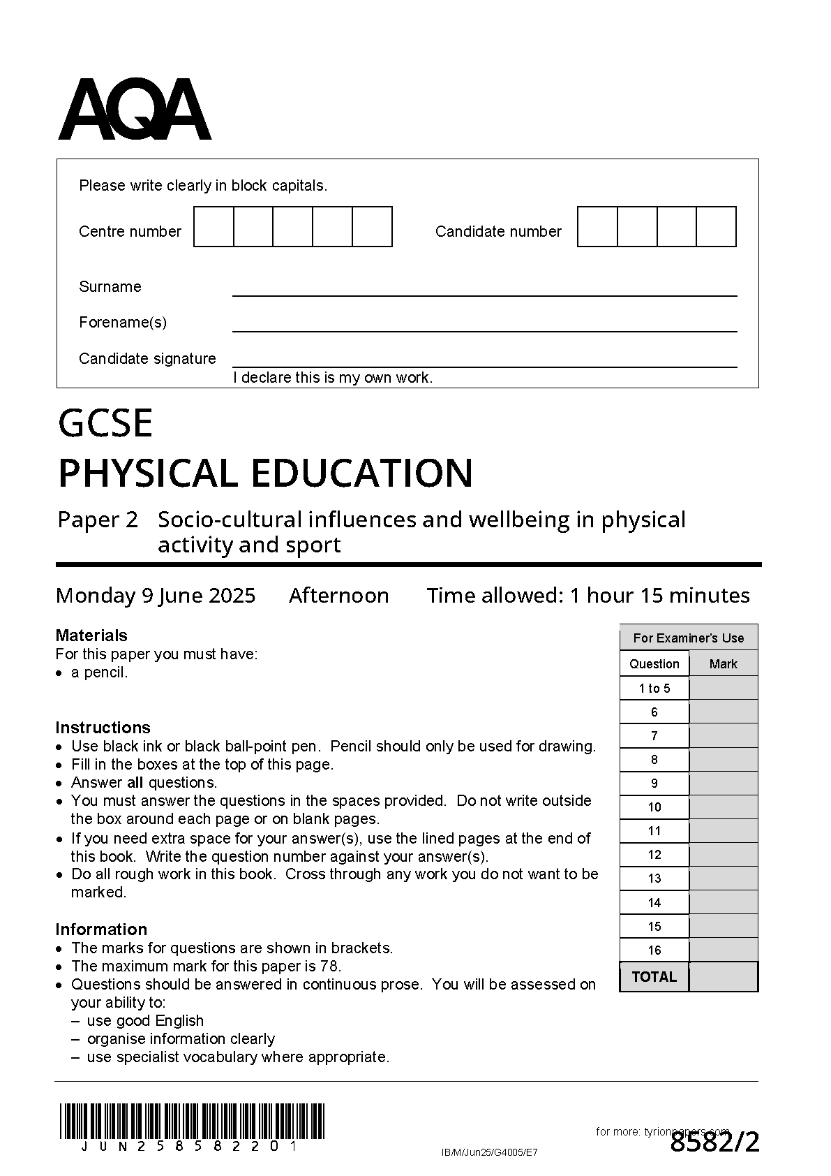 AQA GCSE Physical Education Paper 2 2025 QP PDF IMG-1