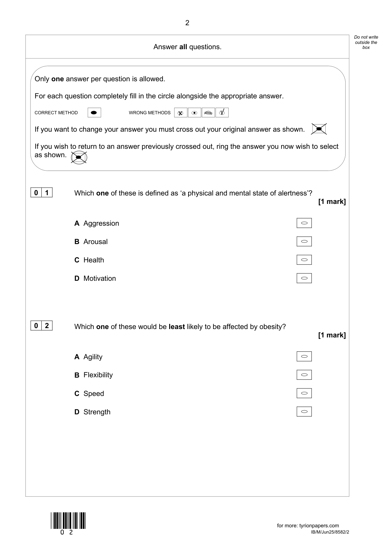 AQA GCSE Physical Education Paper 2 2025 QP PDF