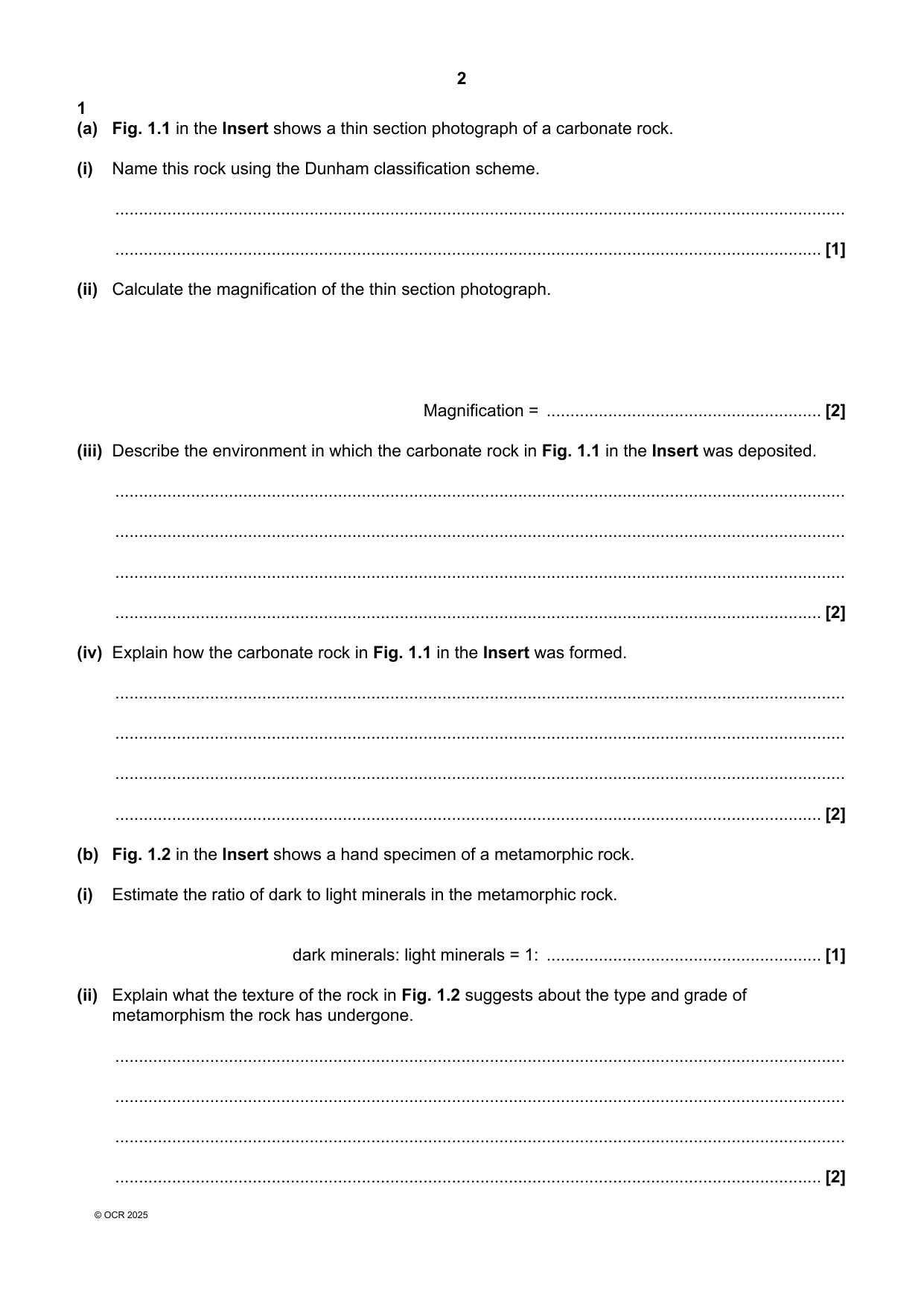 OCR A Level Geology Paper 3 2025 Question Paper