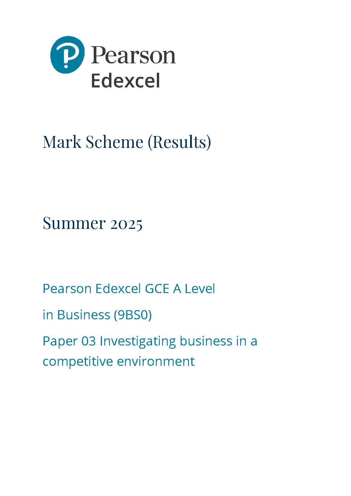 Pearson Edexcel A Level Business Paper 3 2025 Mark scheme IMG-1