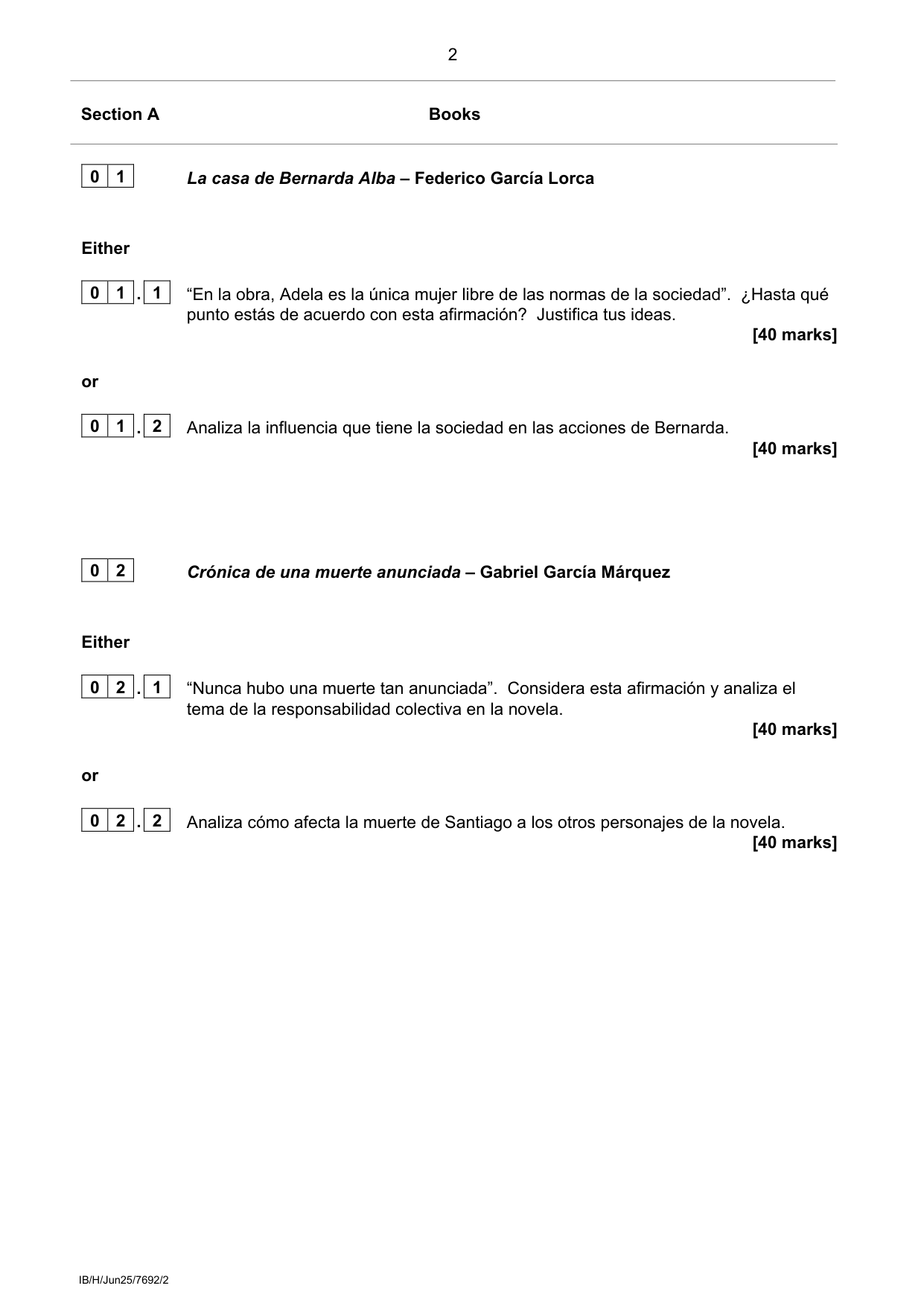 AQA A Level Spanish Paper 2 2025 Question Paper