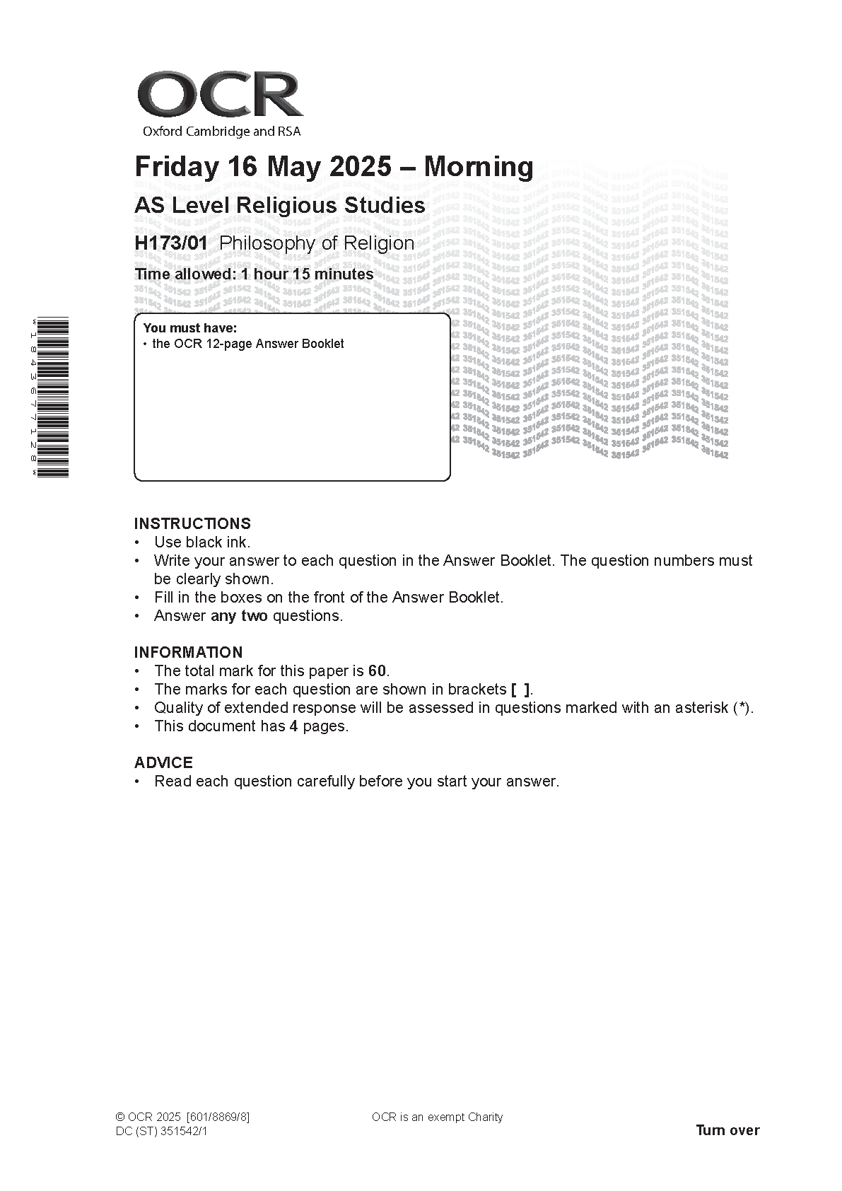 OCR AS Religious Studies Paper 1 2025 Question Paper IMG-1
