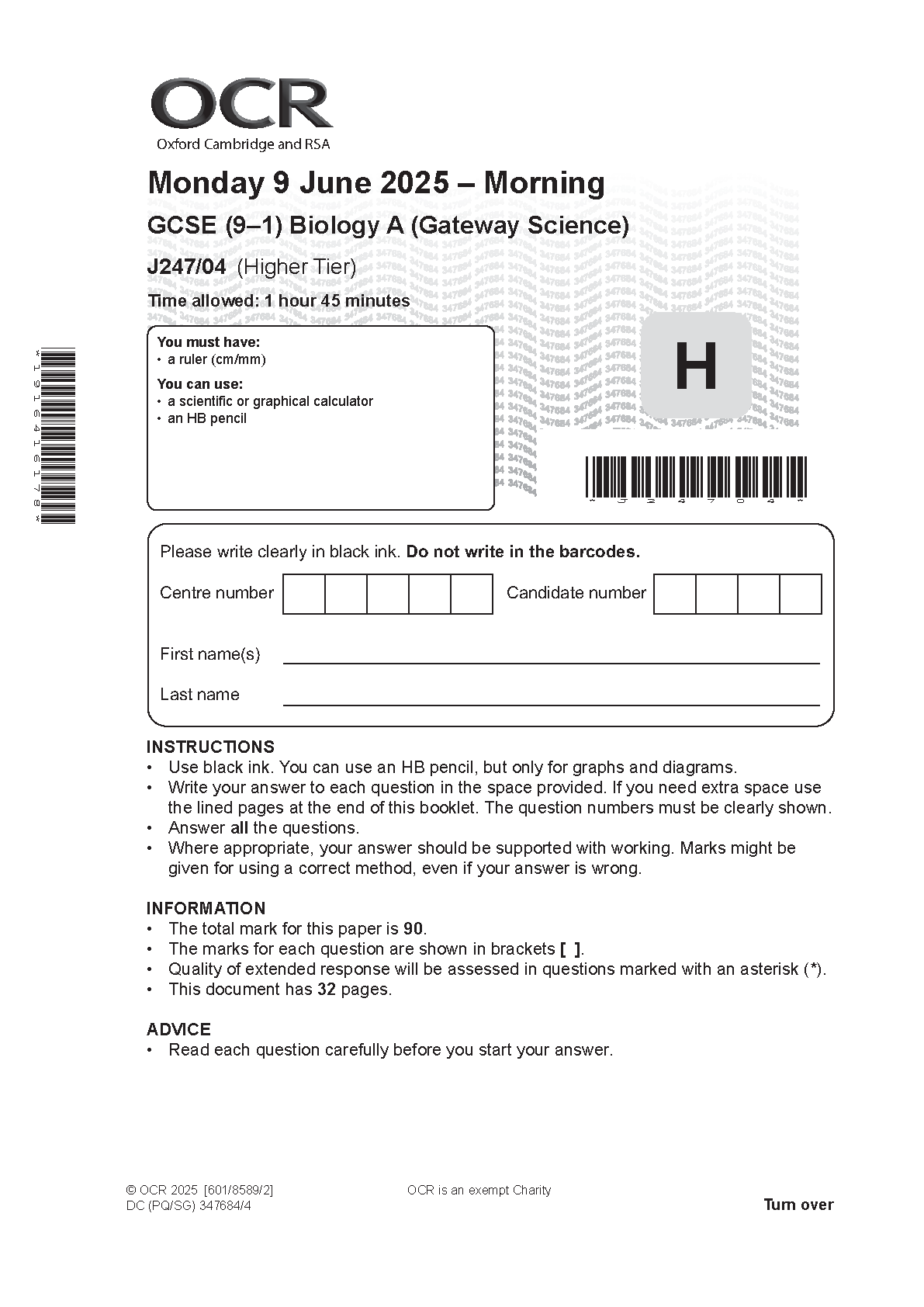 OCR Biology A Higher Tier Paper 4 2025 Question Paper PDF IMG-1