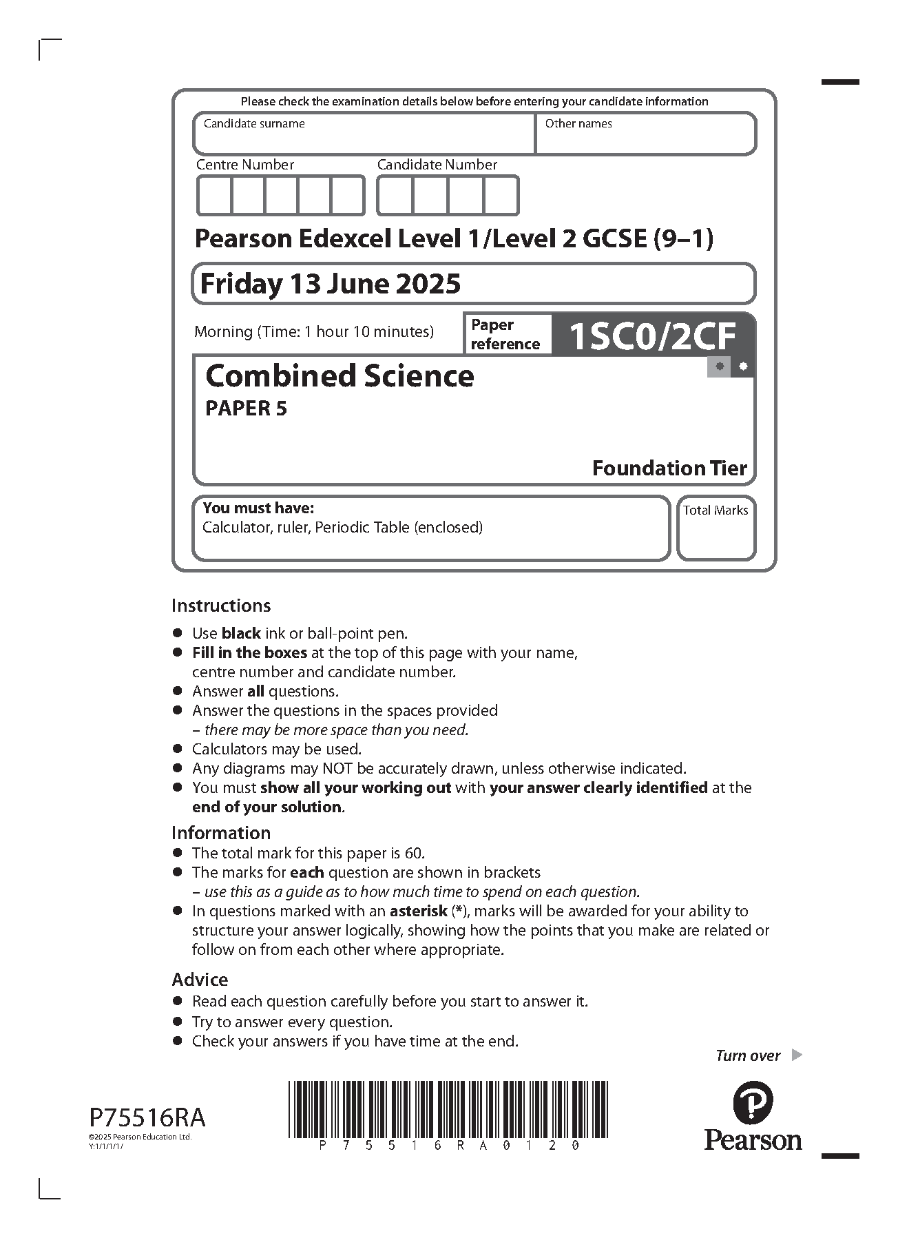 Pearson Edexcel GCSE Combined Science Paper 5  2025 IMG-1