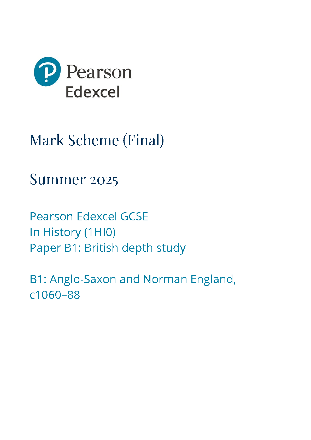Pearson Edexcel GCSE History Paper B1 2025 Mark Scheme IMG-1